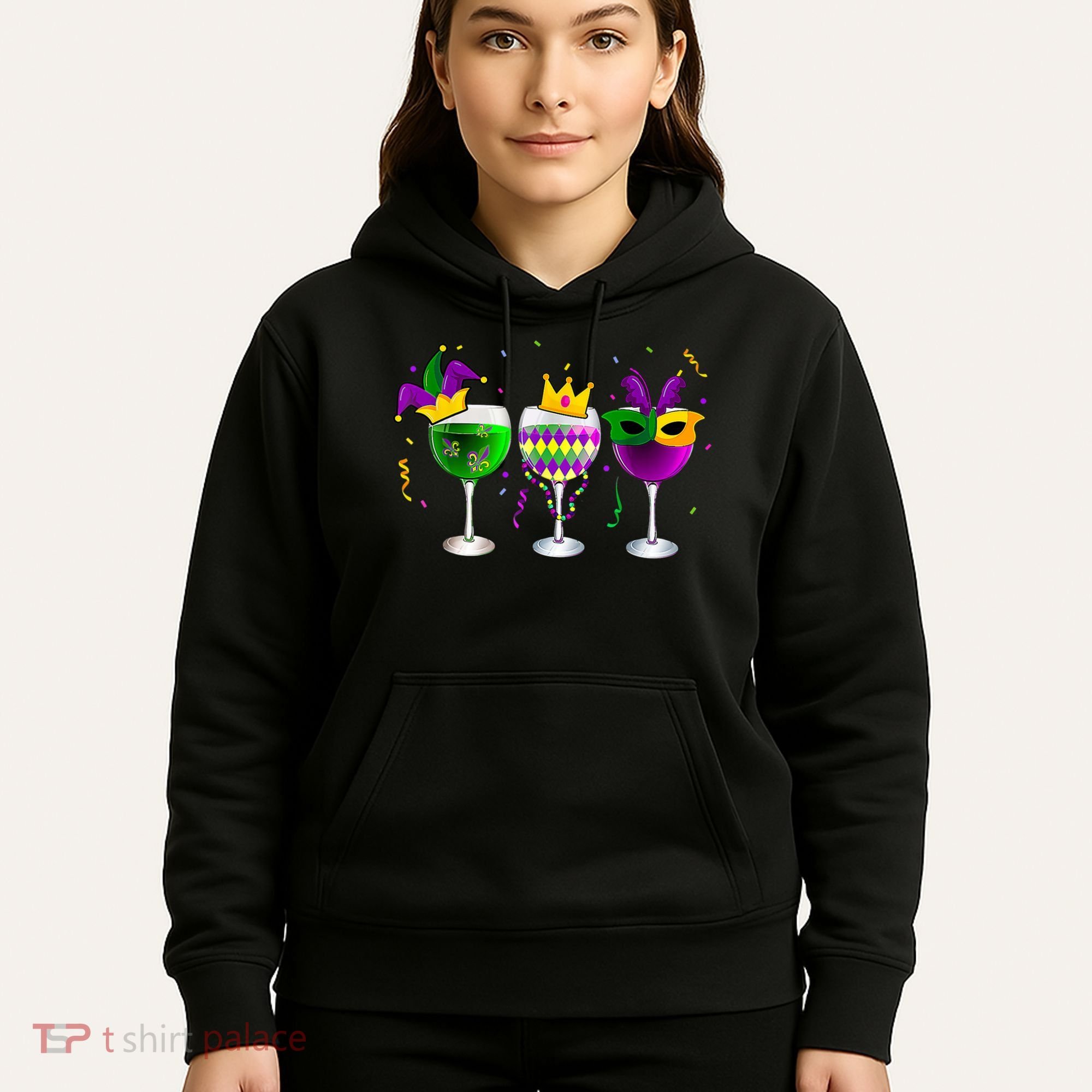 Funny Drinking Wine Mardi Gras Glass Of Wine Hoodie