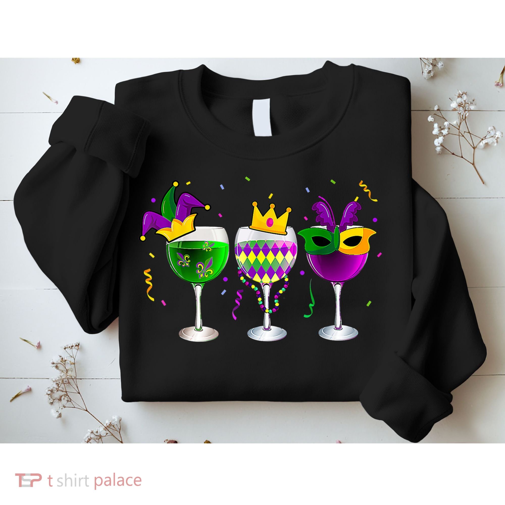 Funny Drinking Wine Mardi Gras Glass Of Wine Sweatshirt