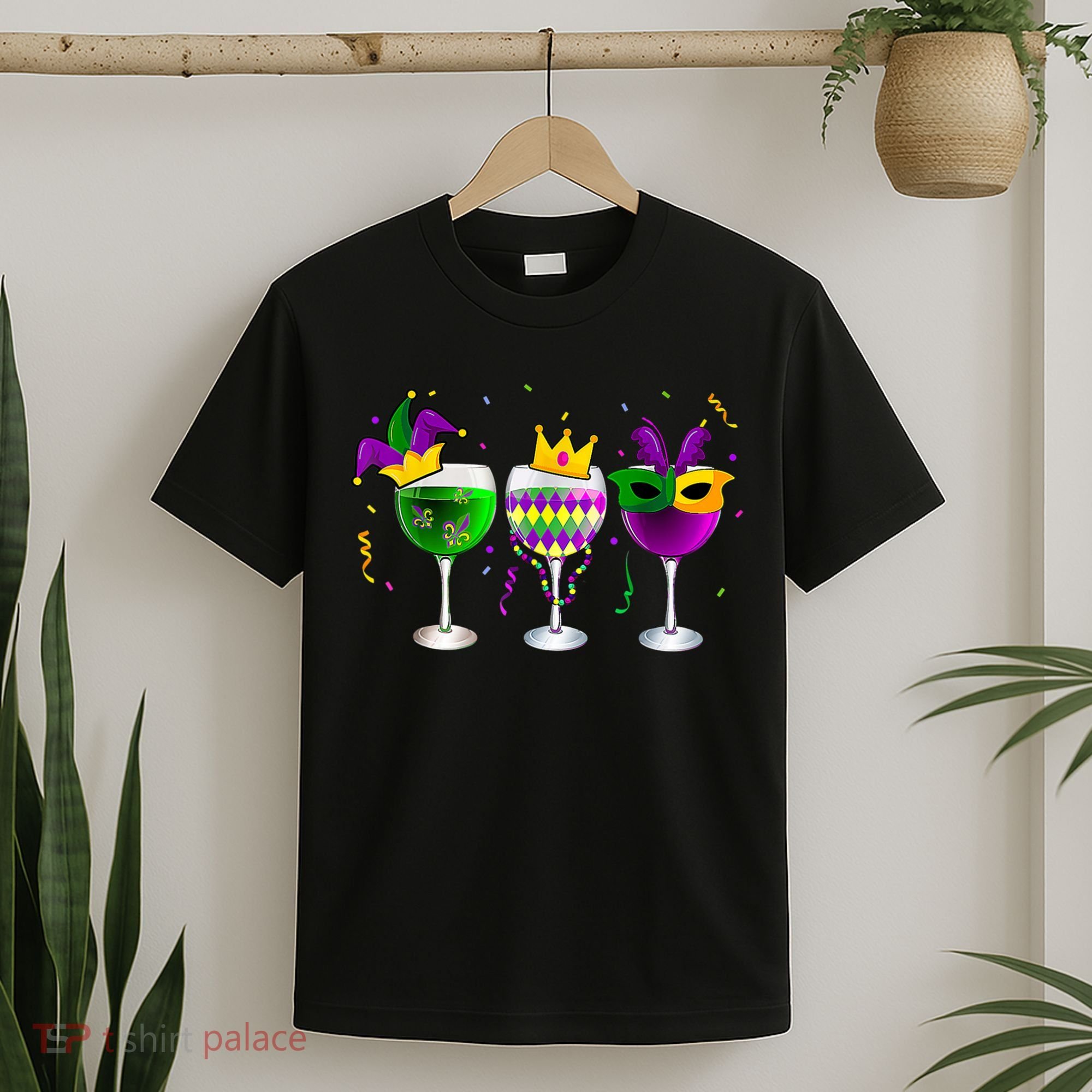 Funny Drinking Wine Mardi Gras Glass Of Wine T-Shirt
