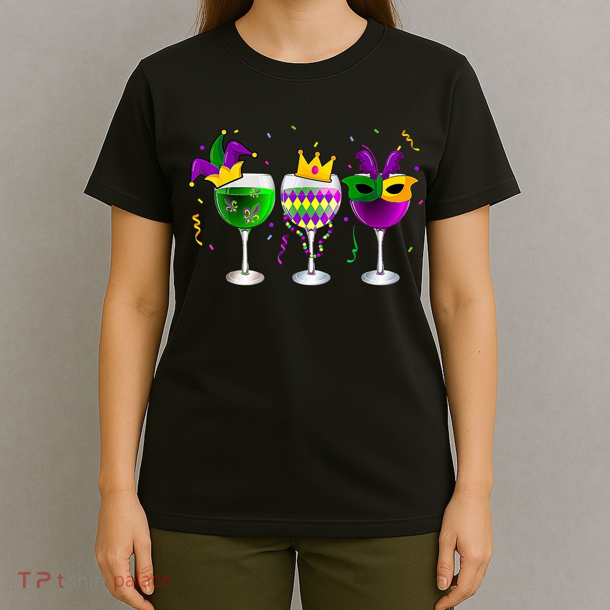 Funny Drinking Wine Mardi Gras Glass Of Wine T-Shirt
