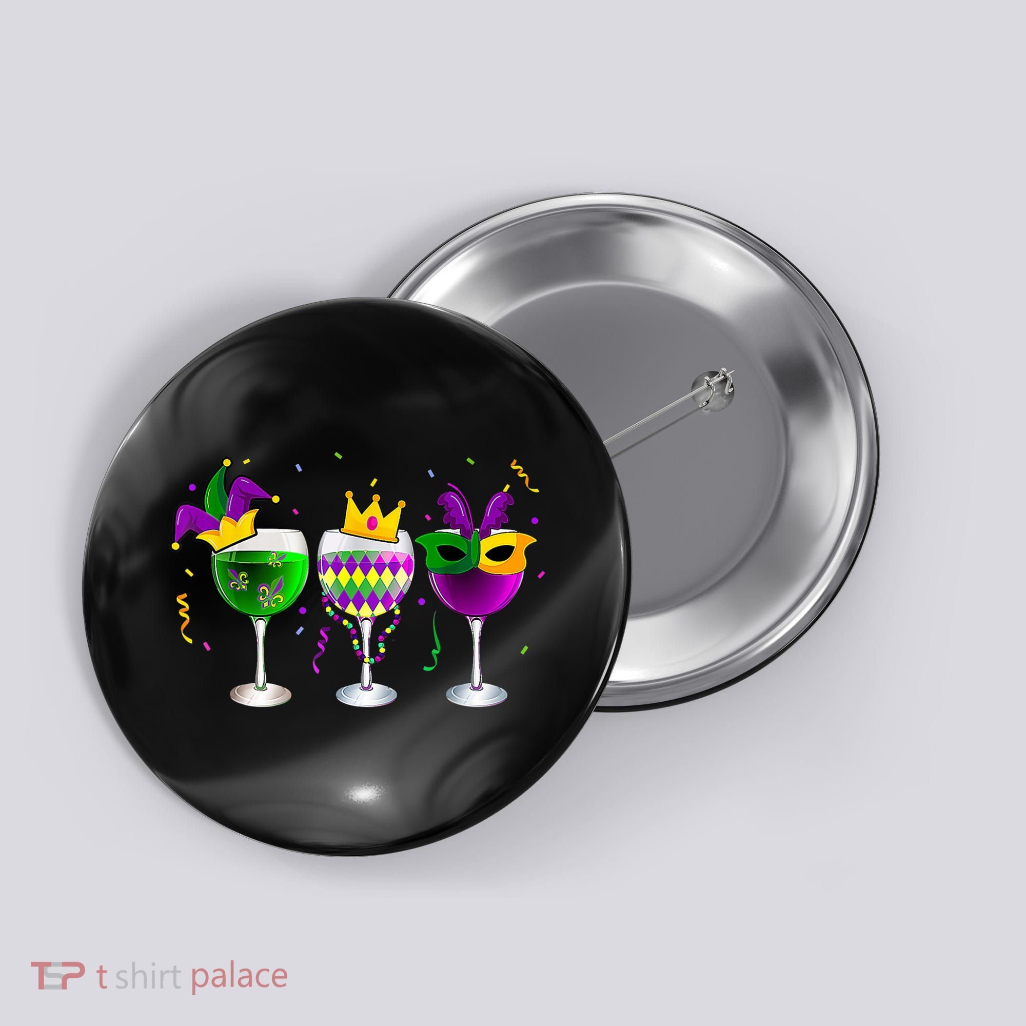 Funny Drinking Wine Mardi Gras Glass Of Wine Button