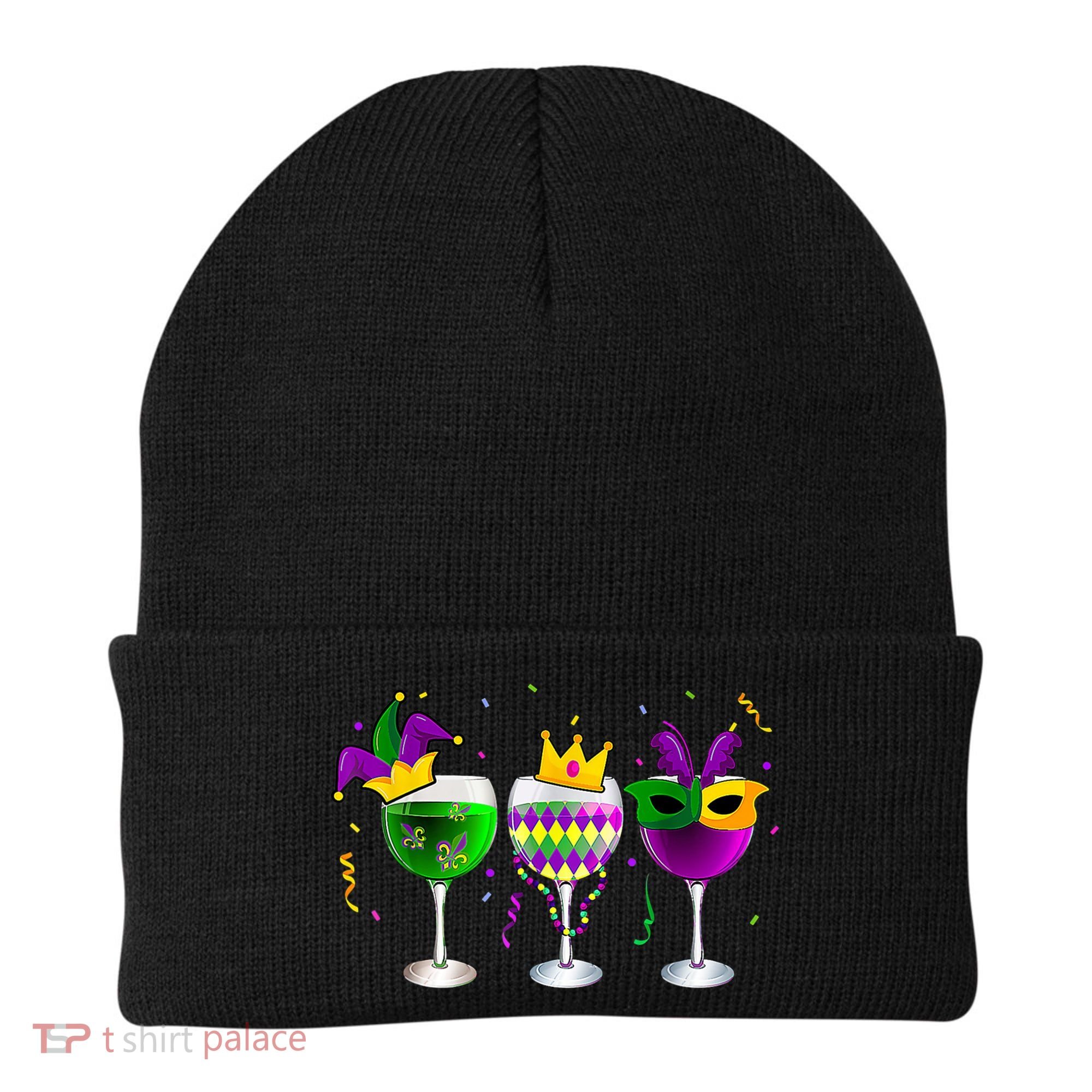 Funny Drinking Wine Mardi Gras Glass Of Wine Beanie