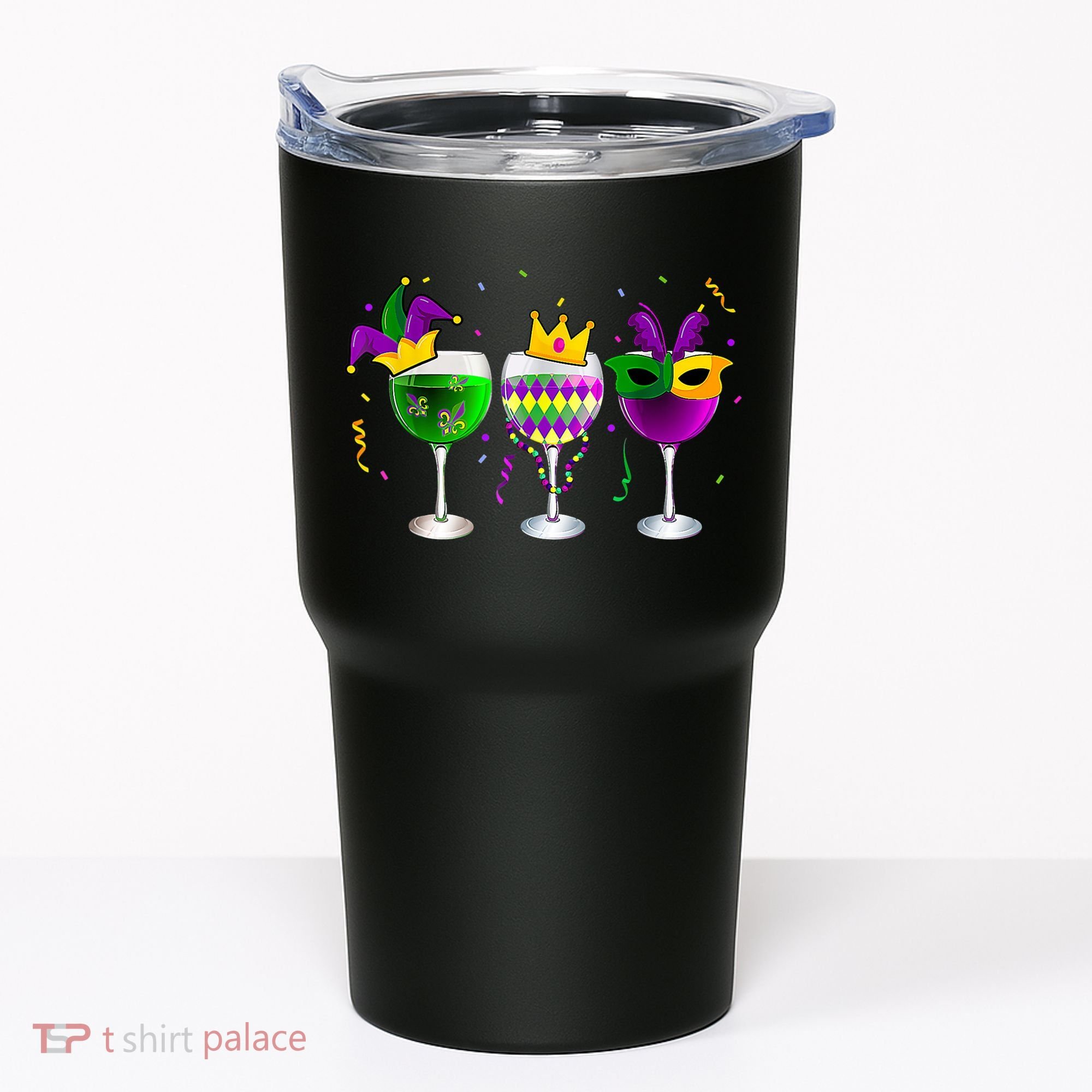 Funny Drinking Wine Mardi Gras Glass Of Wine Tumbler