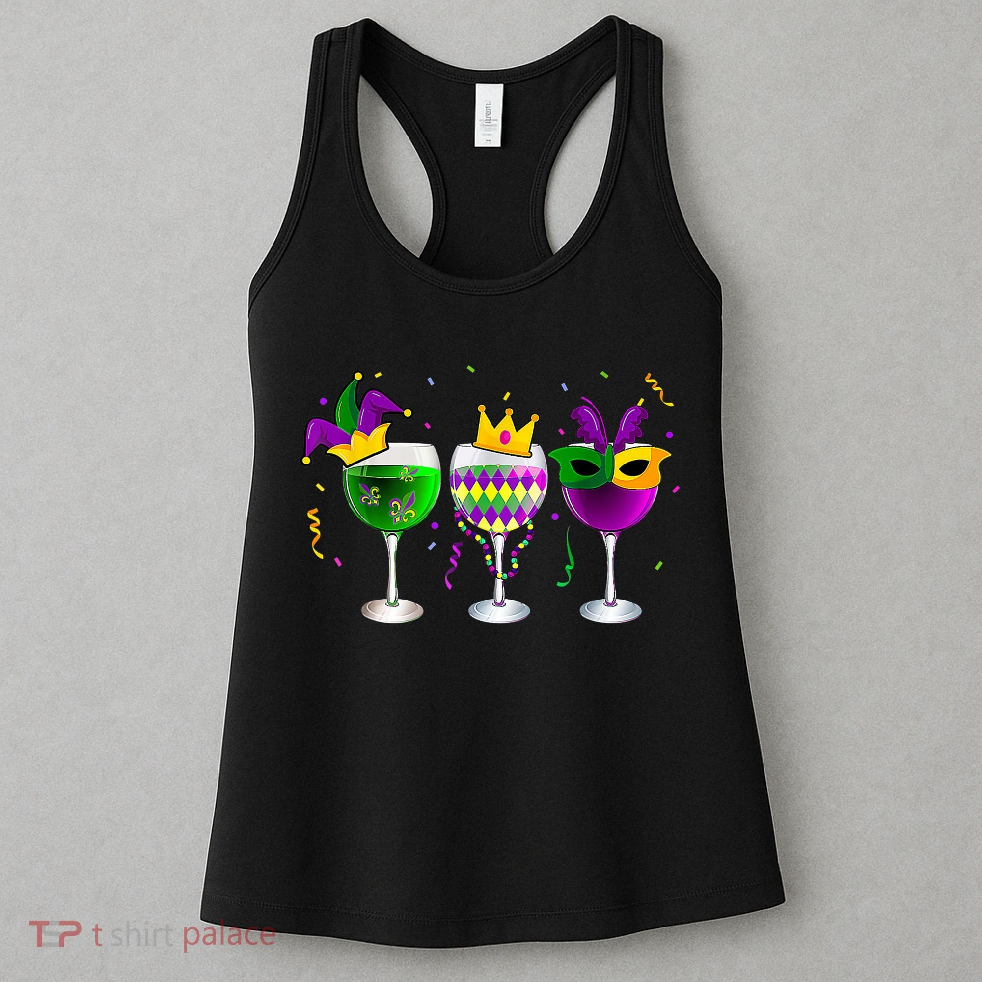Funny Drinking Wine Mardi Gras Glass Of Wine Women's Tank Top
