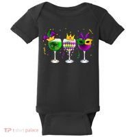 Funny Drinking Wine Mardi Gras Glass Of Wine Baby Bodysuit thumb 0