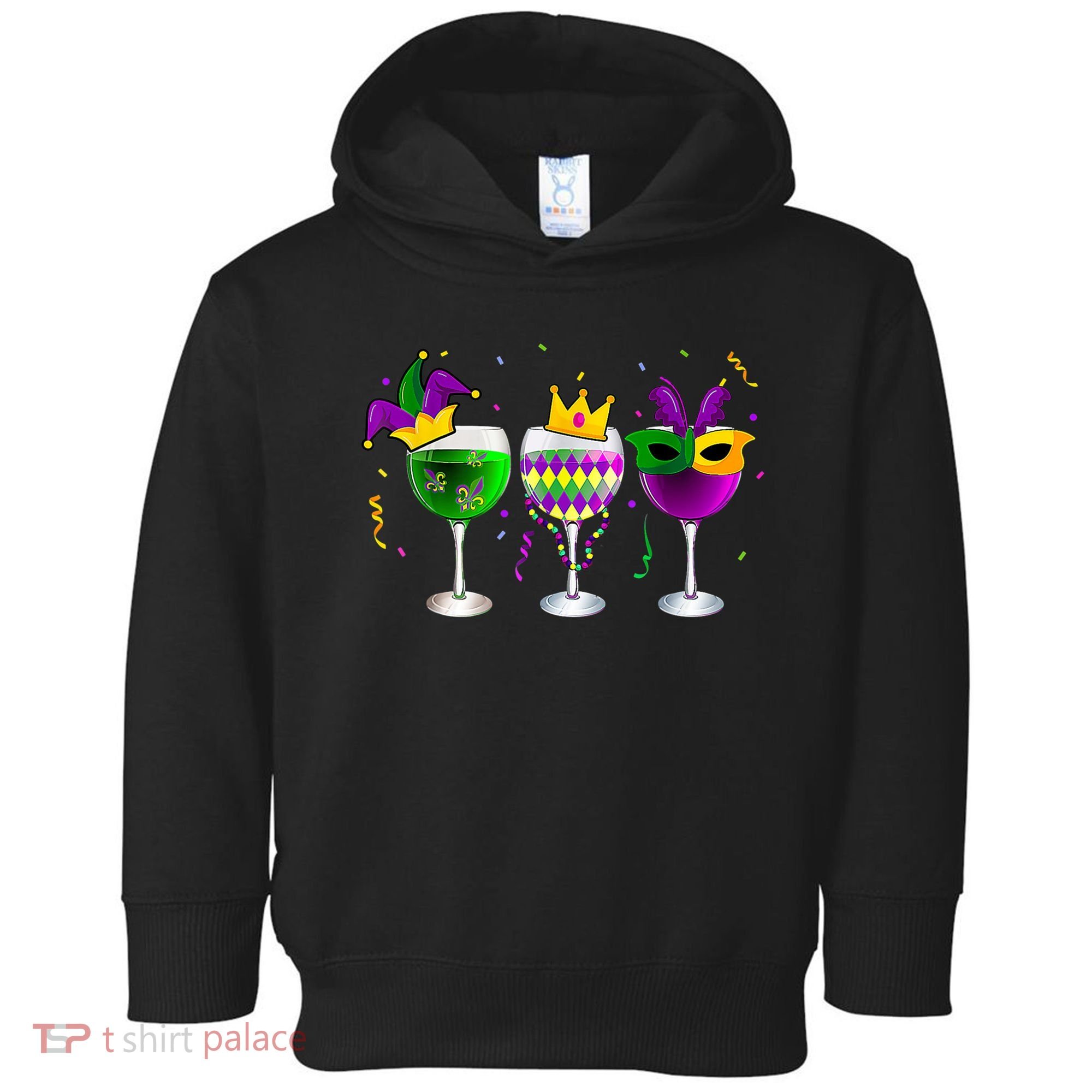 Funny Drinking Wine Mardi Gras Glass Of Wine Toddler Hoodie