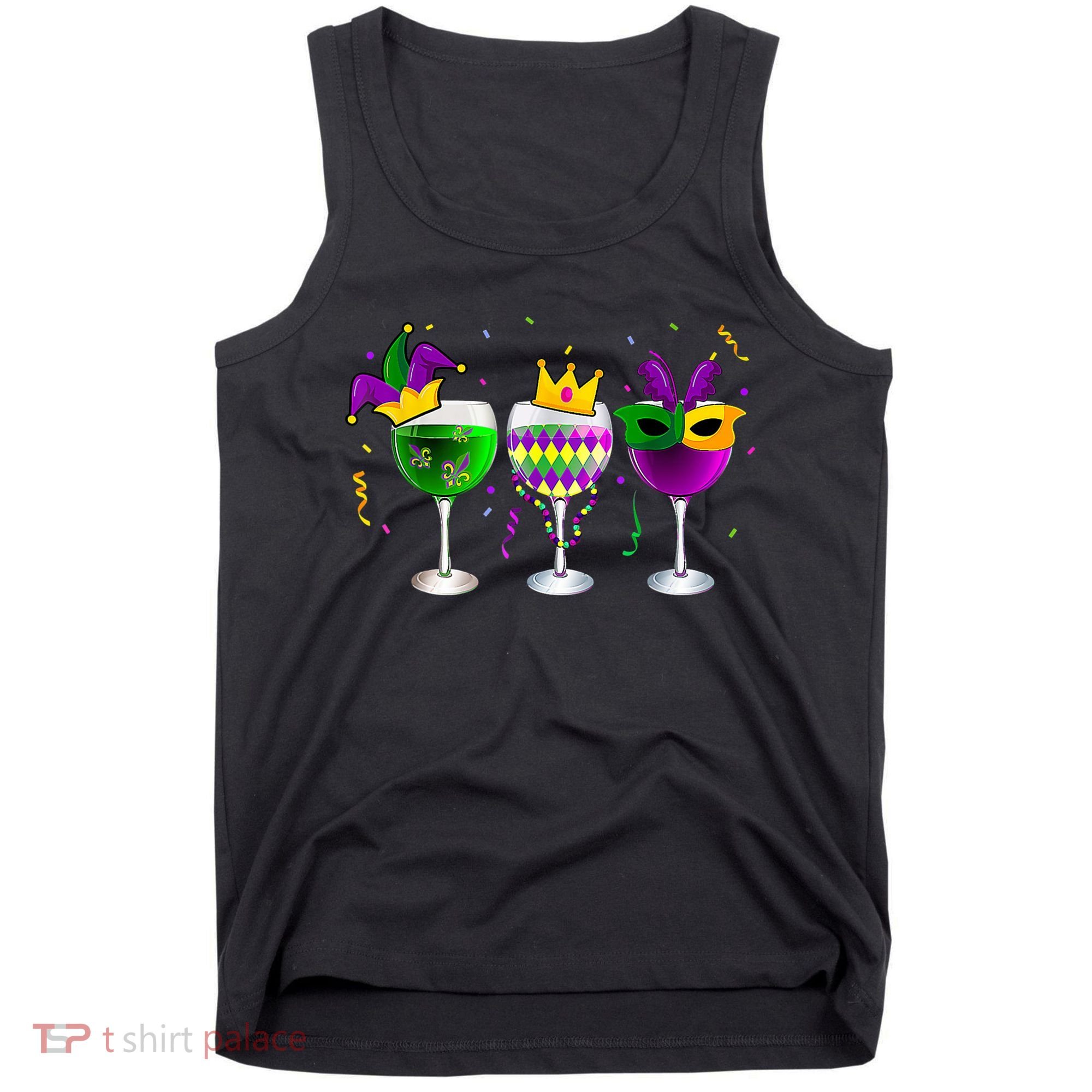Funny Drinking Wine Mardi Gras Glass Of Wine Tank Top