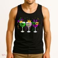 Funny Drinking Wine Mardi Gras Glass Of Wine Tank Top thumb 3