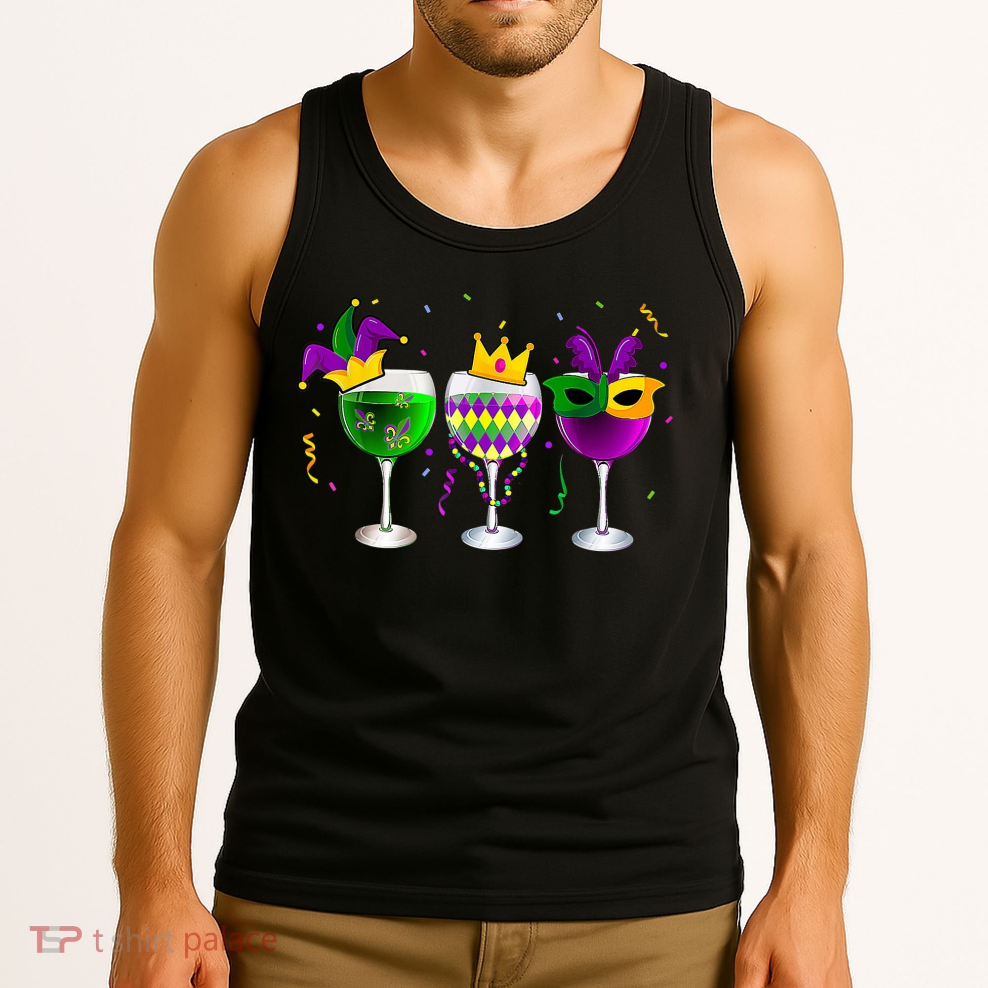 Funny Drinking Wine Mardi Gras Glass Of Wine Tank Top