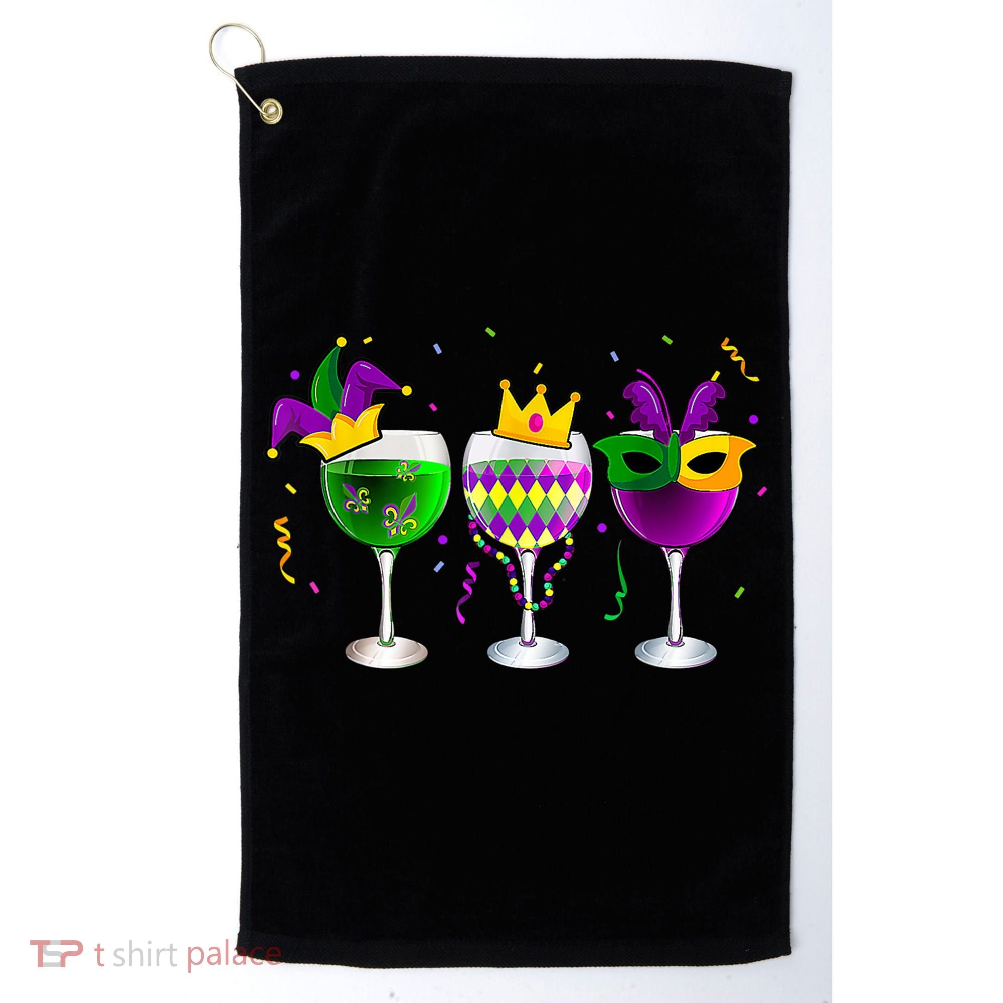 Funny Drinking Wine Mardi Gras Glass Of Wine Golf Towel