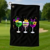 Funny Drinking Wine Mardi Gras Glass Of Wine Golf Towel thumb 1