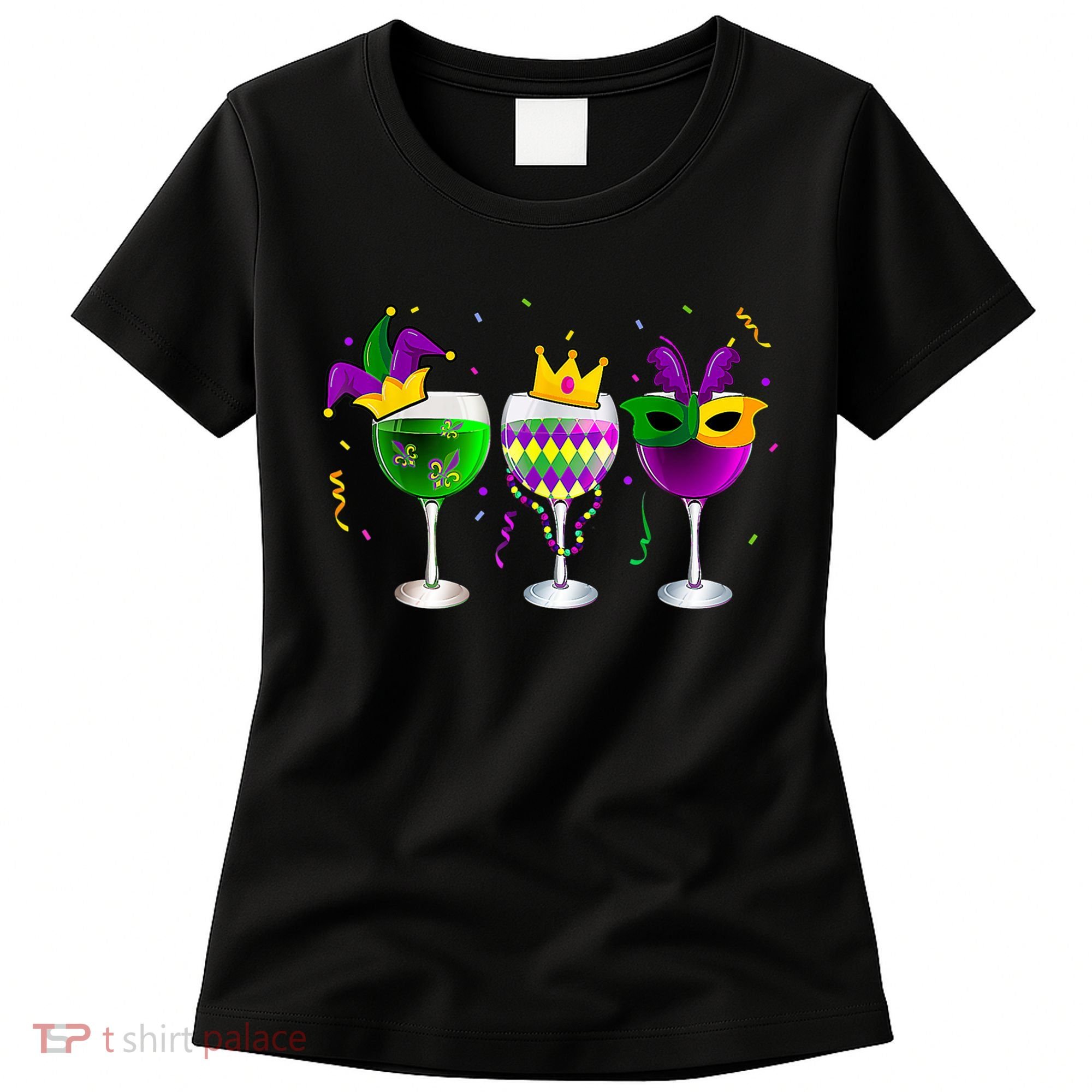 Funny Drinking Wine Mardi Gras Glass Of Wine Women's T-Shirt