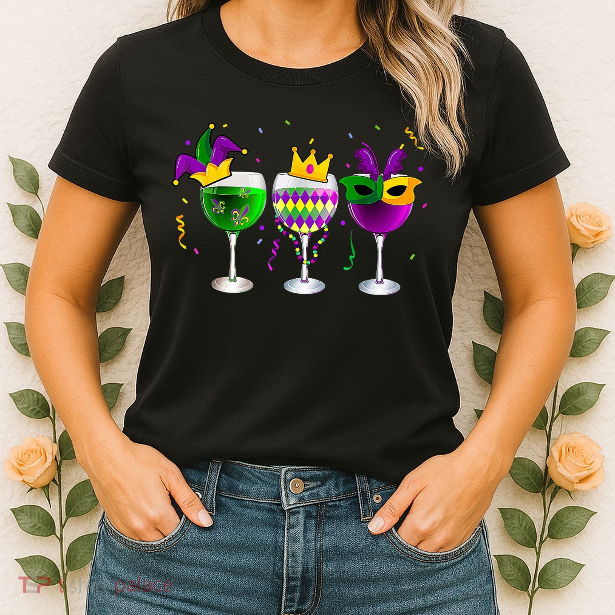 Funny Drinking Wine Mardi Gras Glass Of Wine Women's T-Shirt