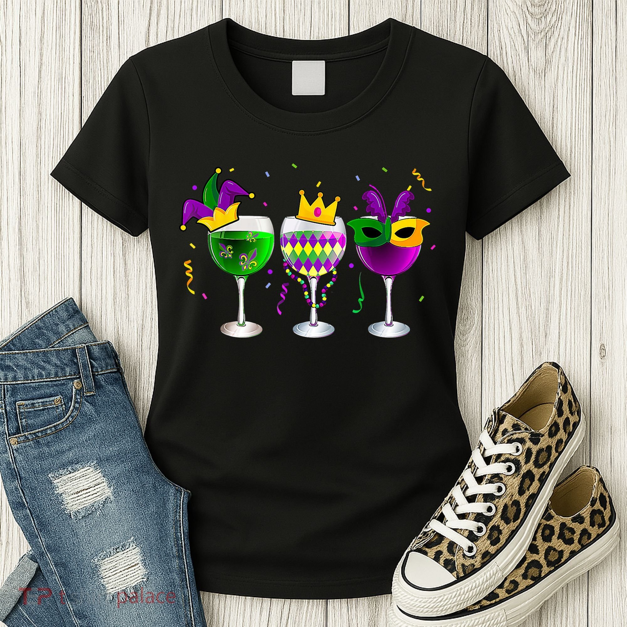 Funny Drinking Wine Mardi Gras Glass Of Wine Women's T-Shirt