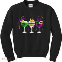 Funny Drinking Wine Mardi Gras Glass Of Wine Kids Sweatshirt thumb 0