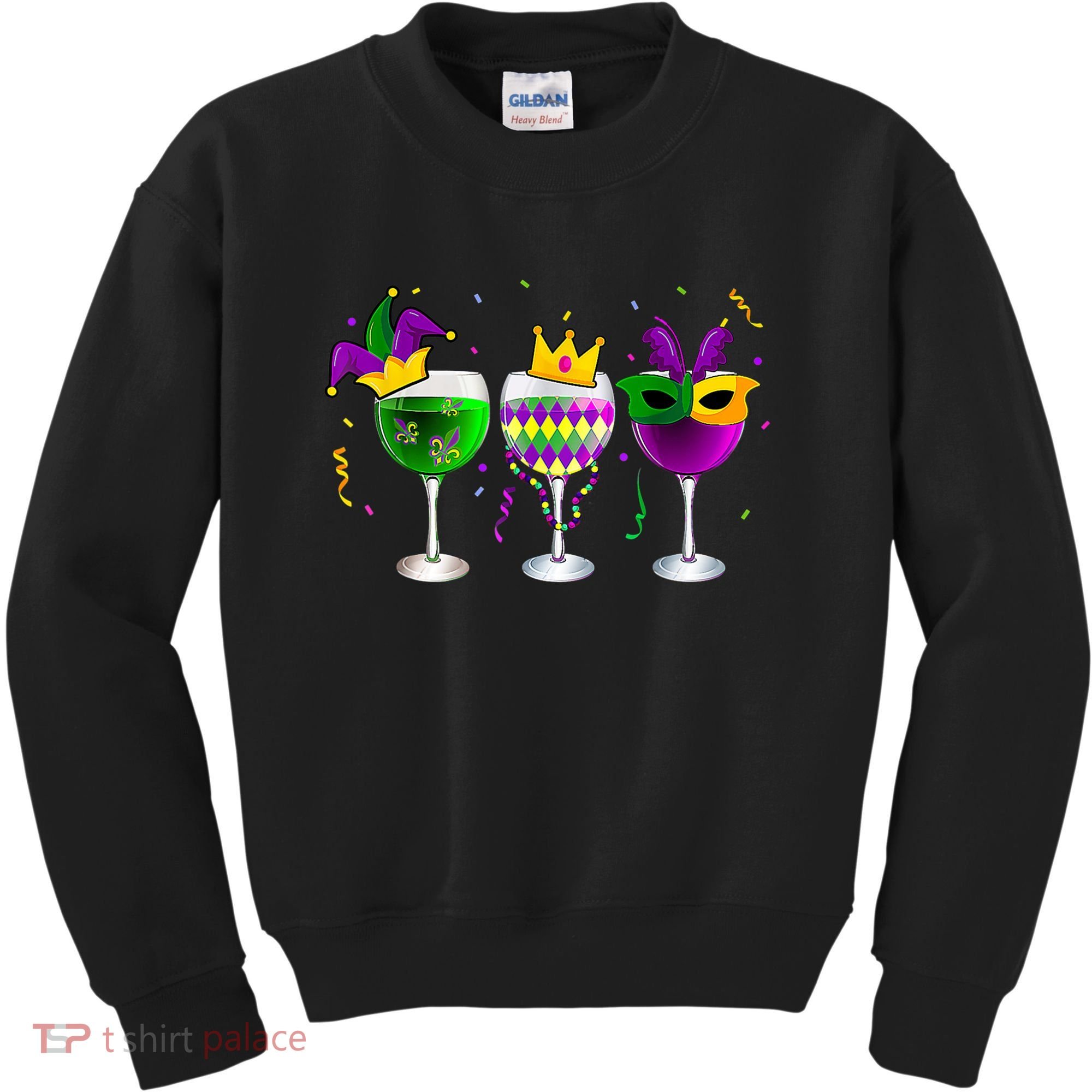 Funny Drinking Wine Mardi Gras Glass Of Wine Kids Sweatshirt