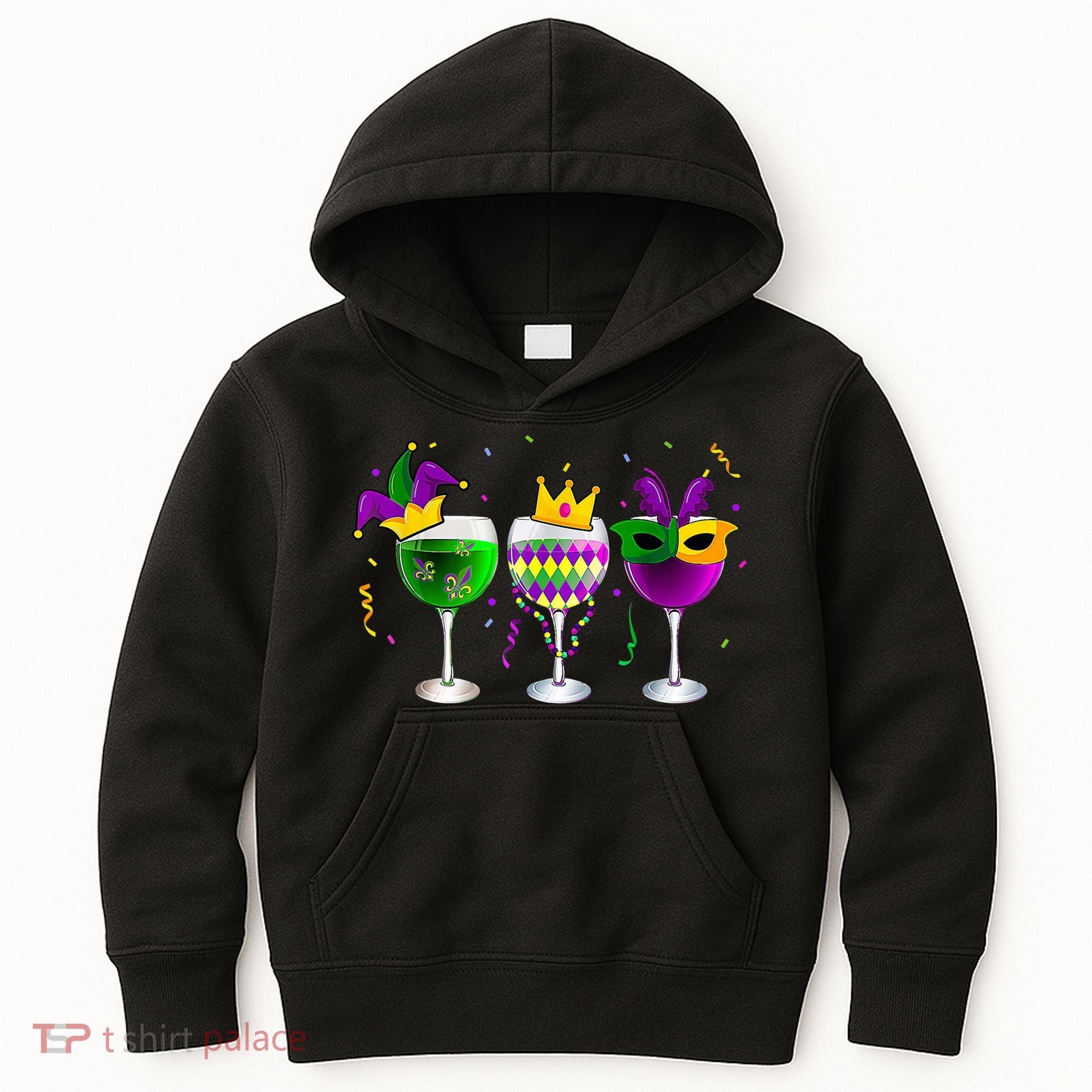 Funny Drinking Wine Mardi Gras Glass Of Wine Kids Hoodie