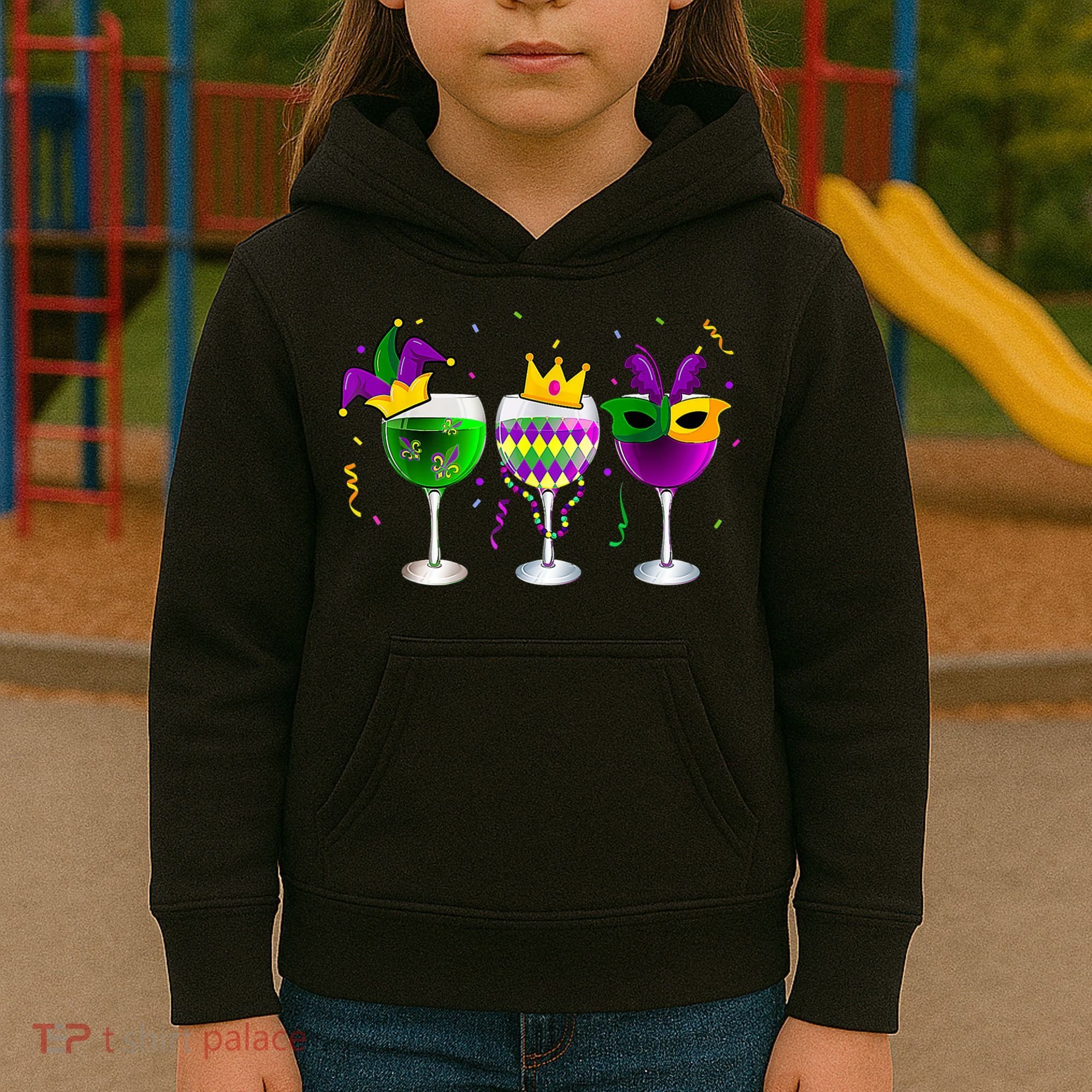 Funny Drinking Wine Mardi Gras Glass Of Wine Kids Hoodie