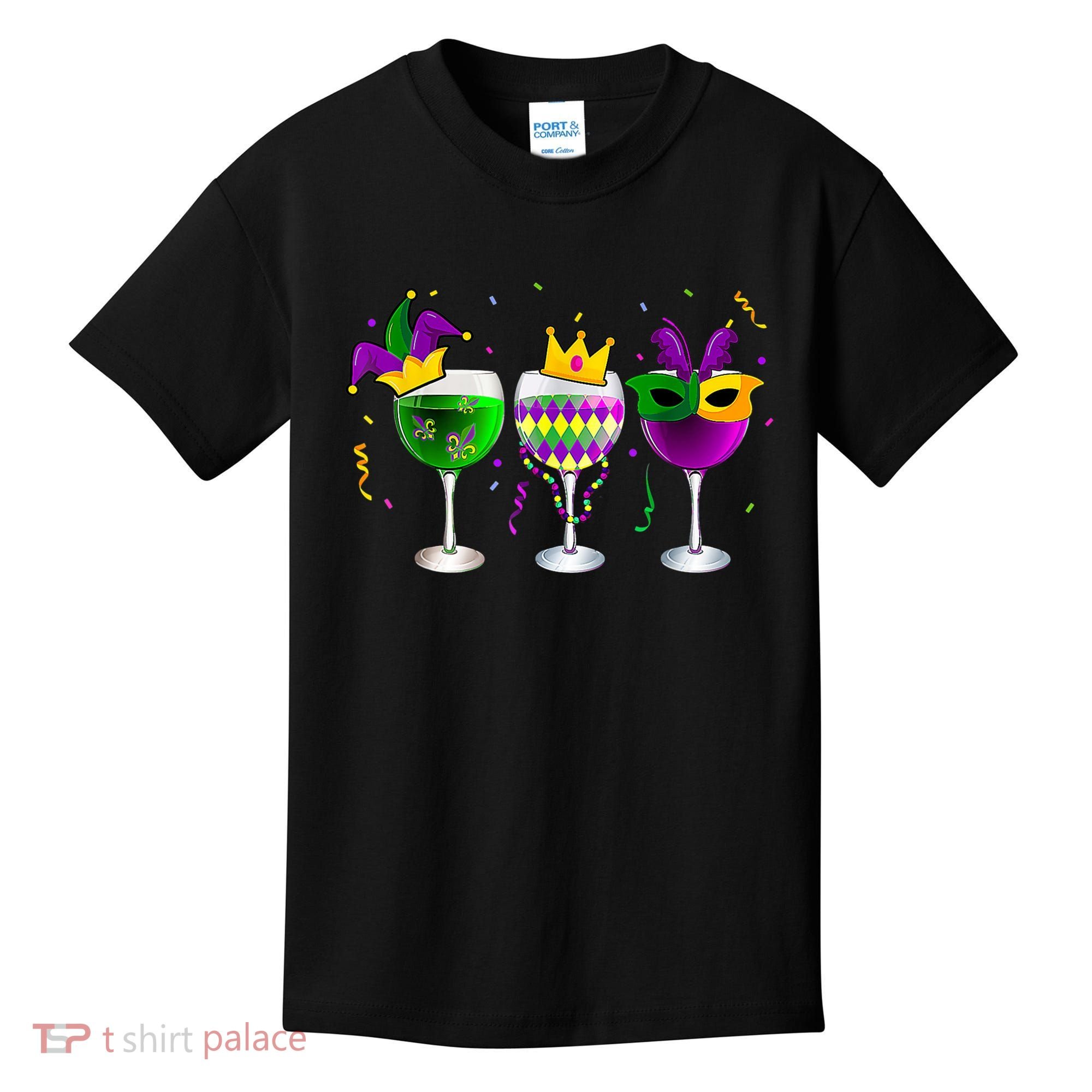 Funny Drinking Wine Mardi Gras Glass Of Wine Kids T-Shirt