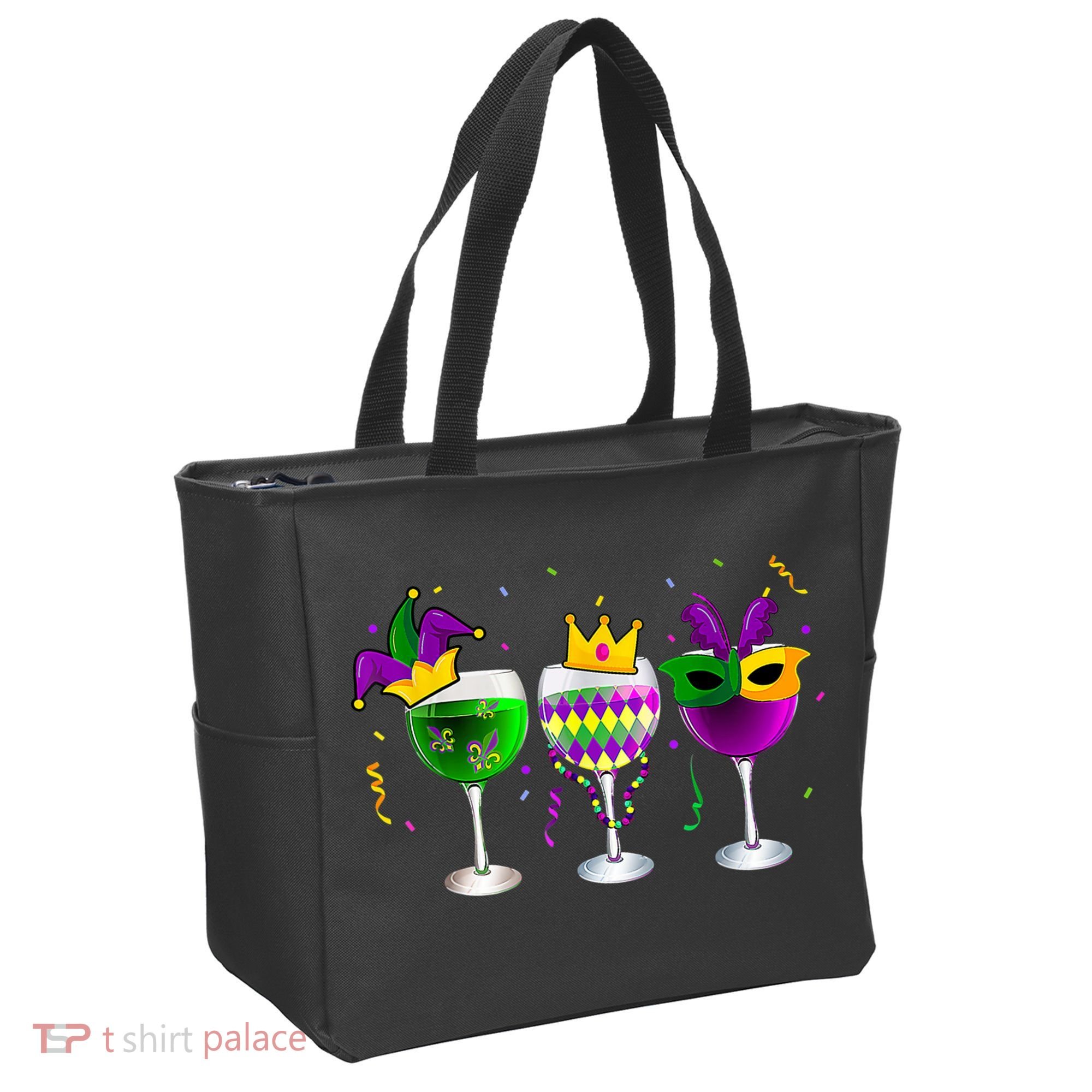 Funny Drinking Wine Mardi Gras Glass Of Wine Tote Bag