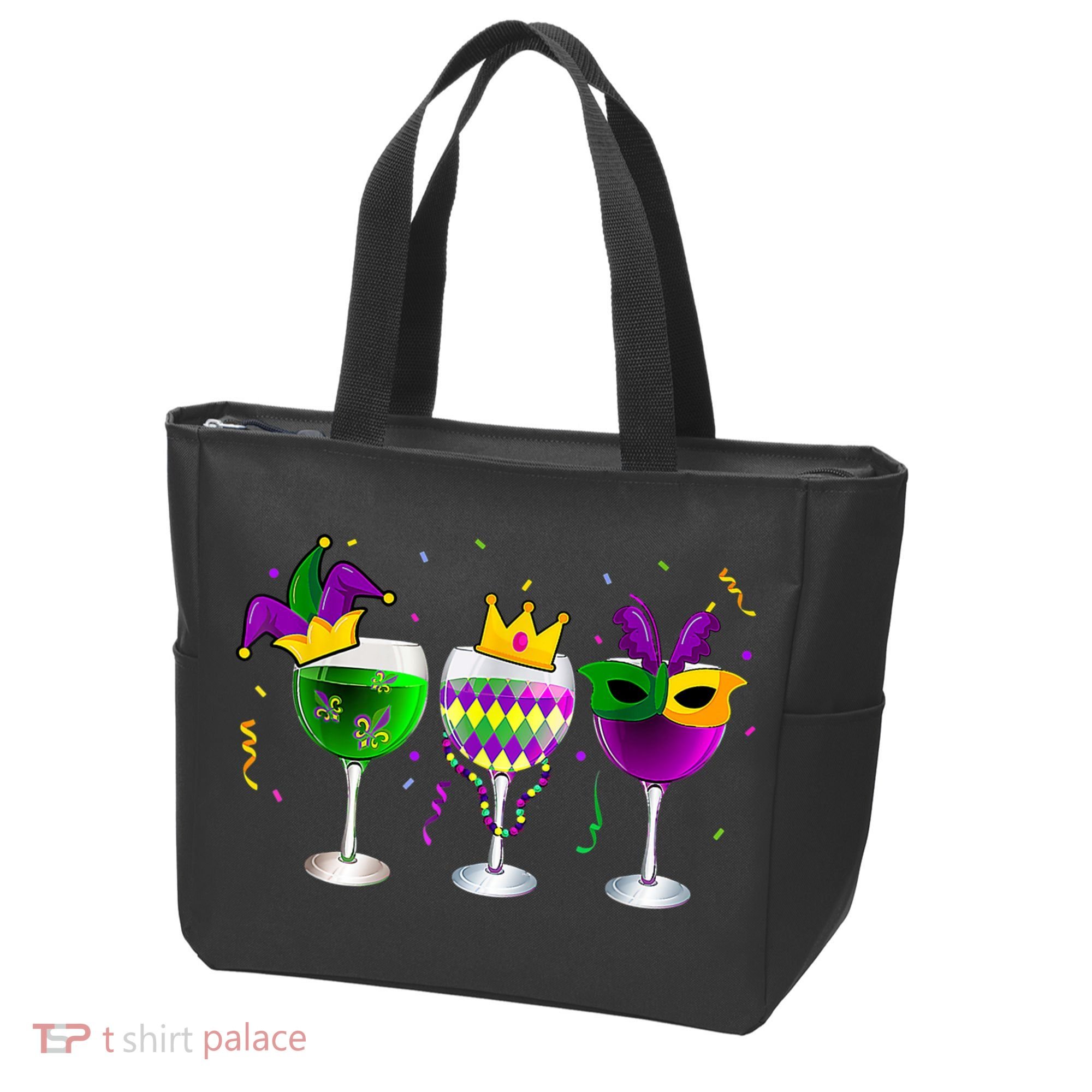 Funny Drinking Wine Mardi Gras Glass Of Wine Tote Bag