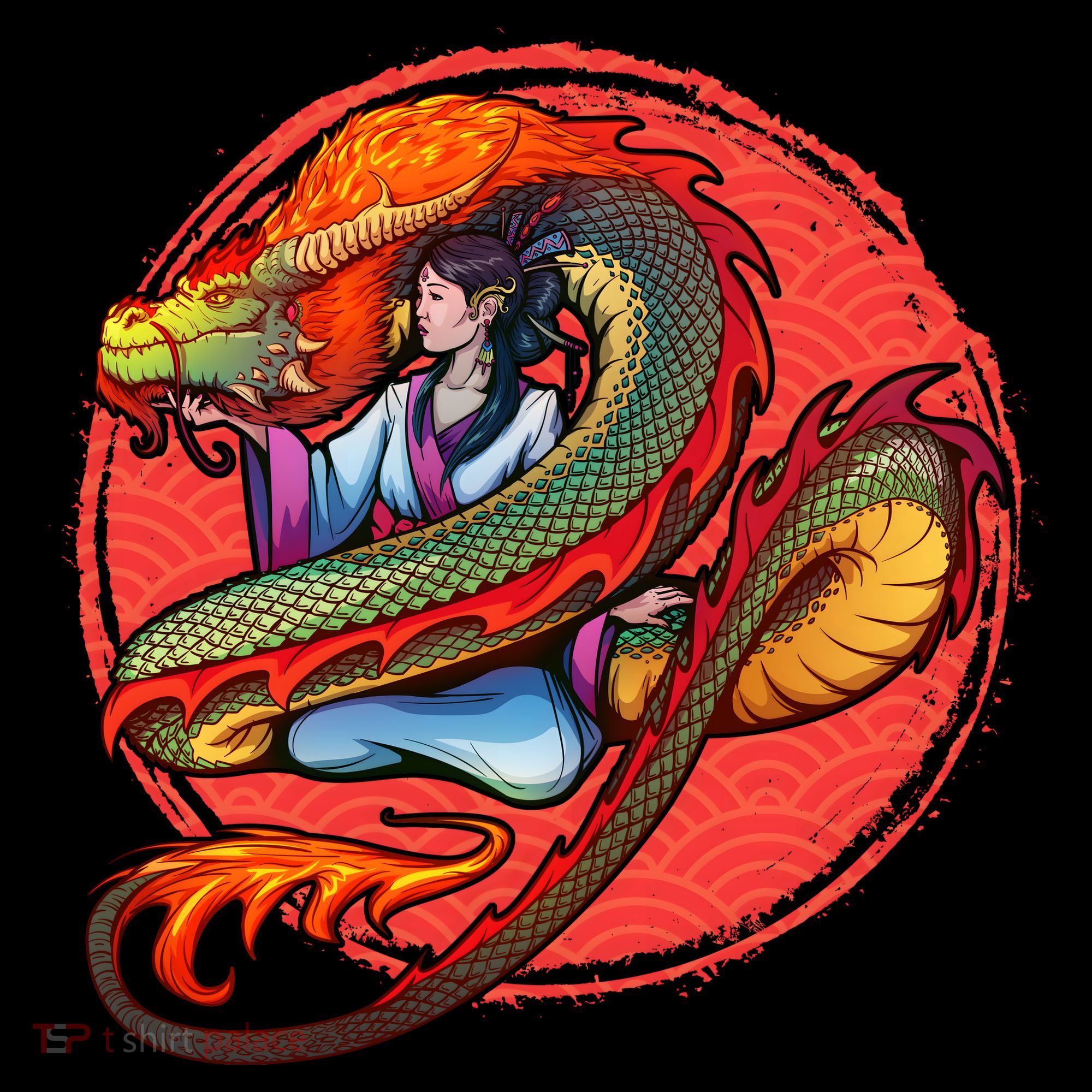 Fire Dragon Warrior Woman Apron
