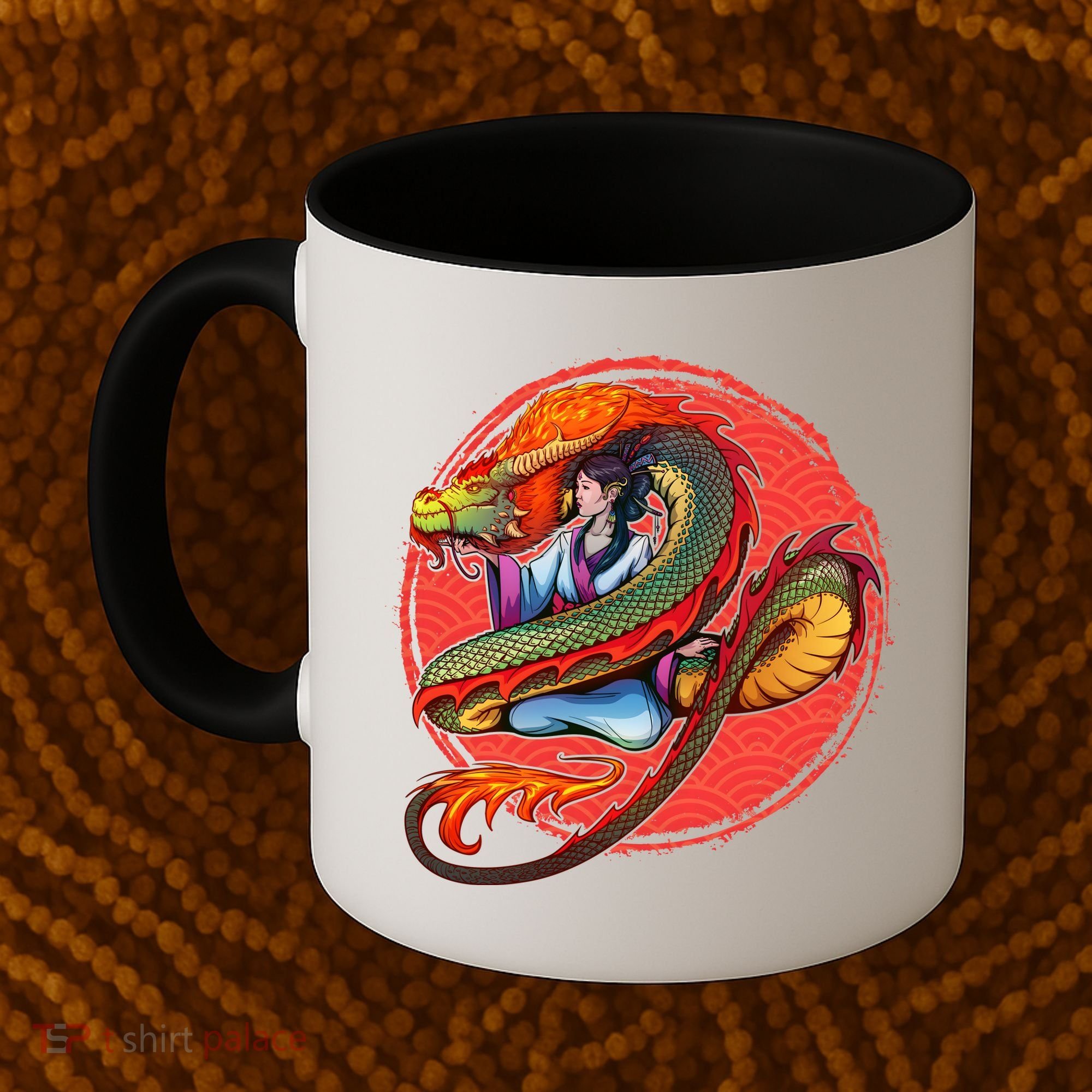 Fire Dragon Warrior Woman Coffee Mug