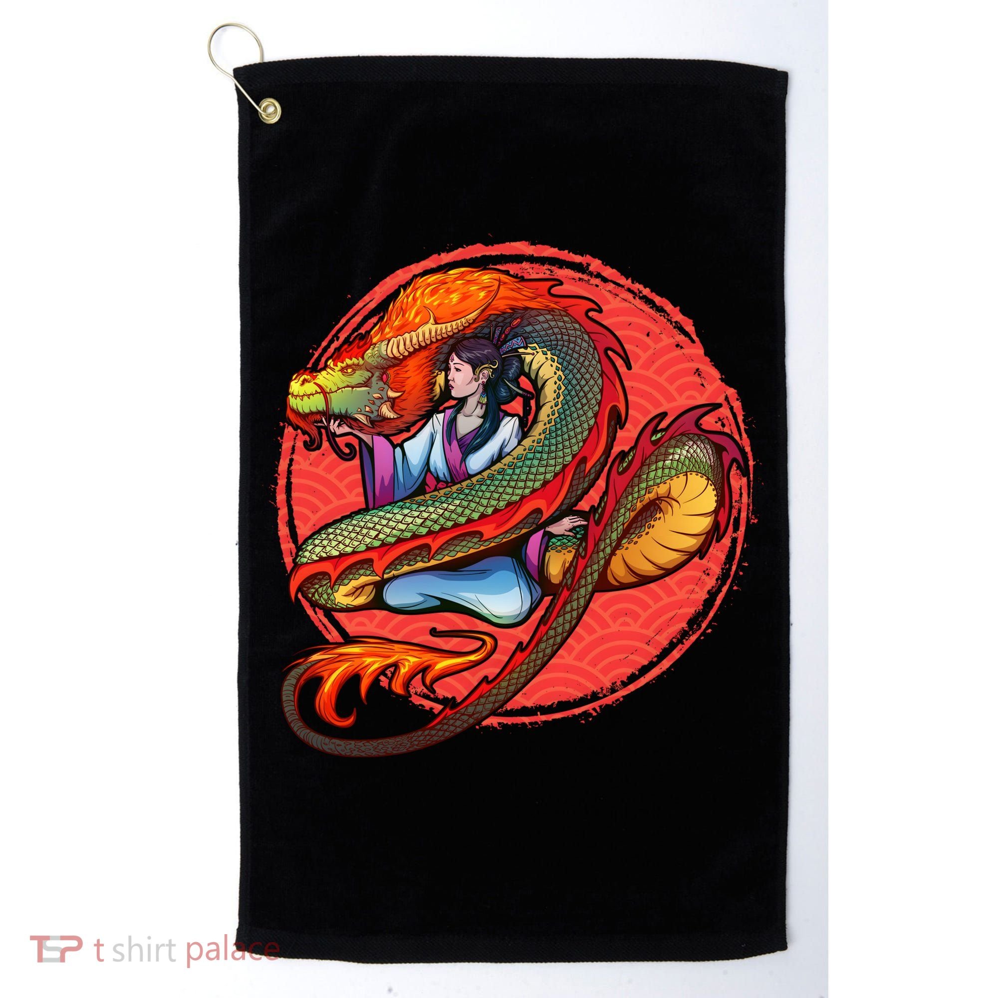 Fire Dragon Warrior Woman Golf Towel