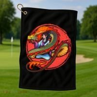 Fire Dragon Warrior Woman Golf Towel thumb 1