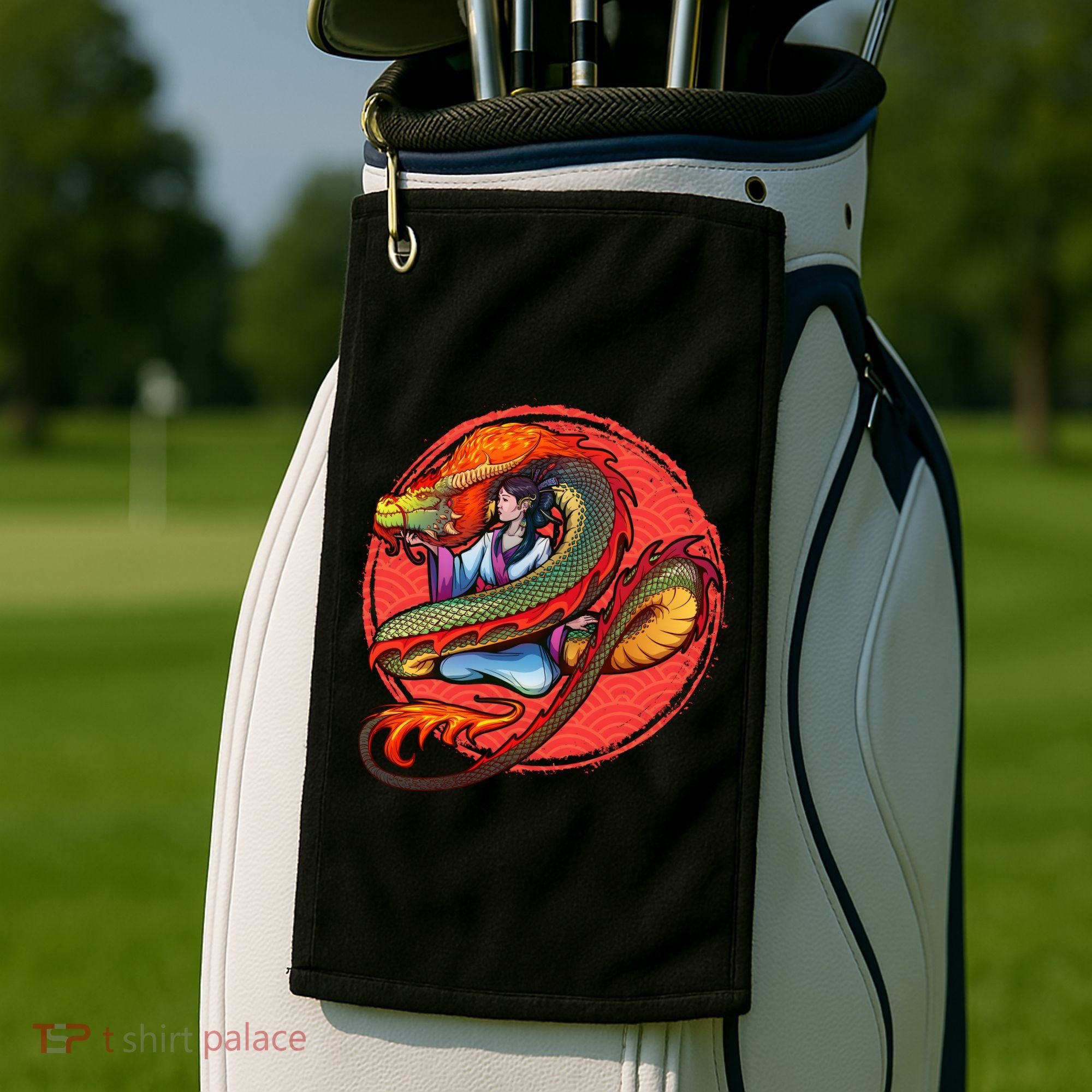 Fire Dragon Warrior Woman Golf Towel