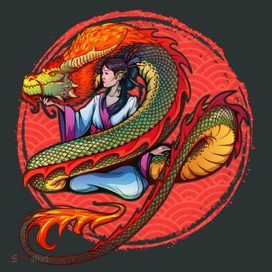 Fire Dragon Warrior Woman V-Neck T-Shirt