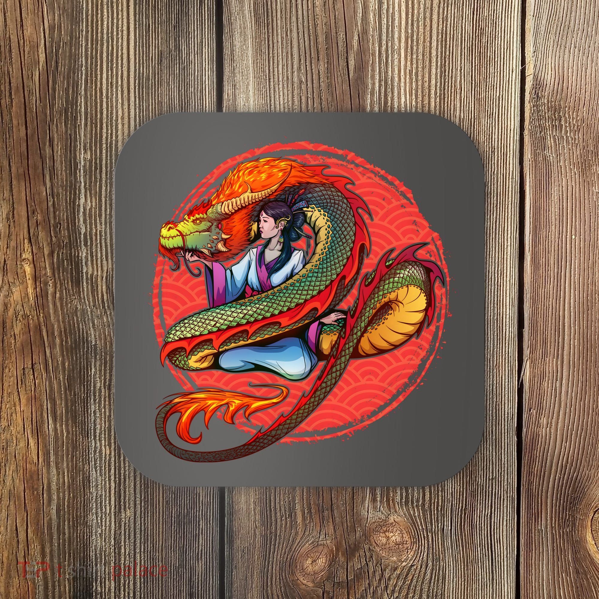 Fire Dragon Warrior Woman Coaster
