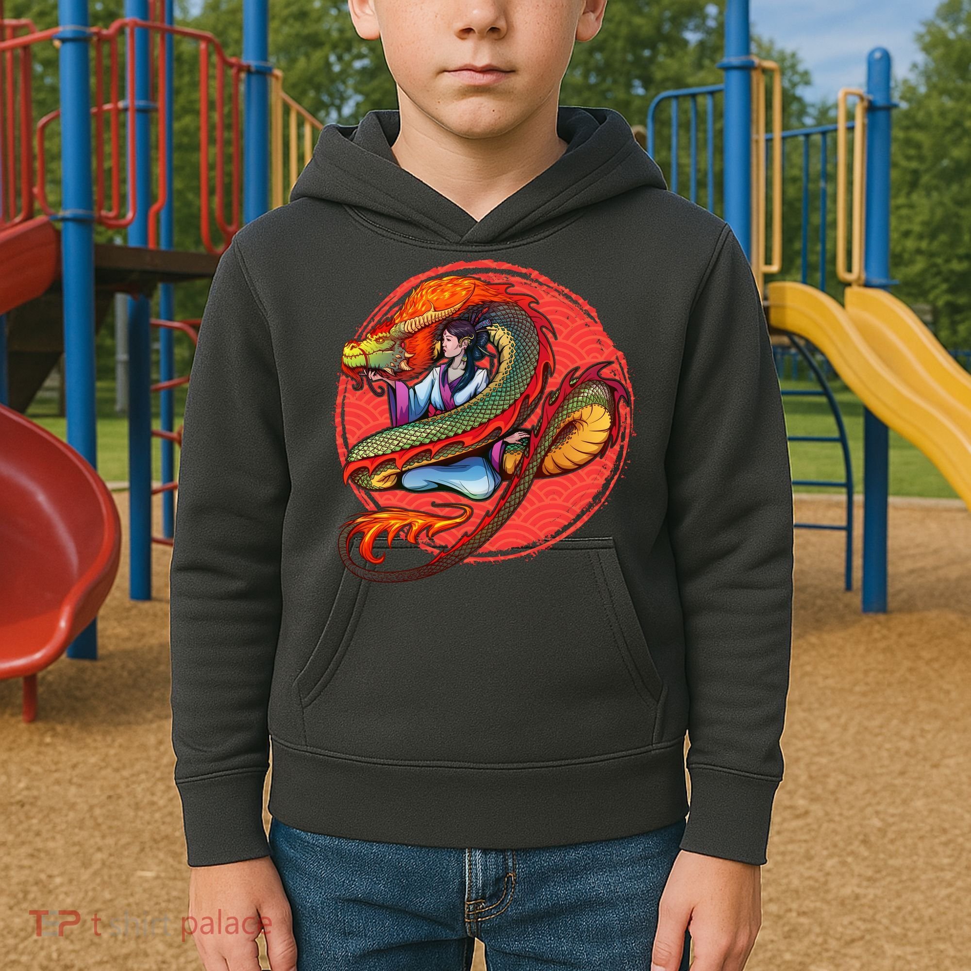 Fire Dragon Warrior Woman Kids Hoodie