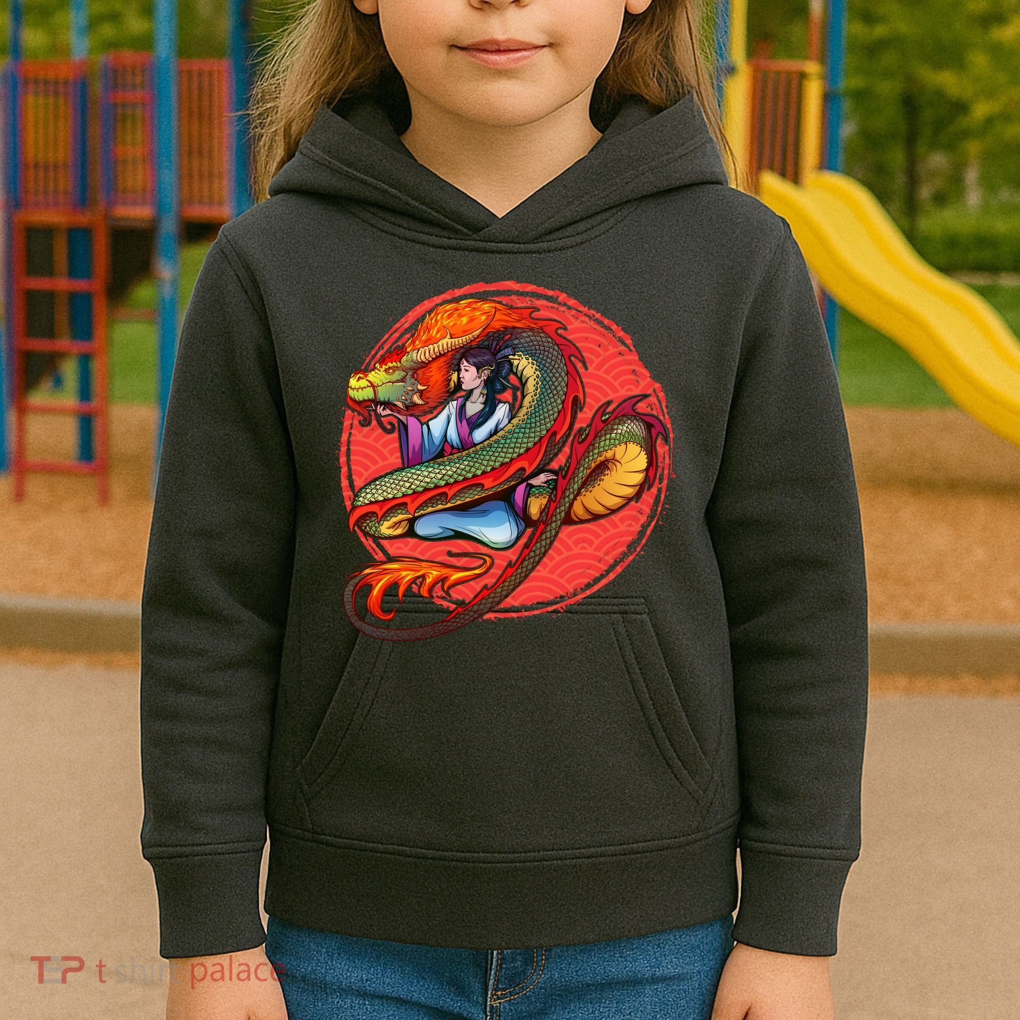 Fire Dragon Warrior Woman Kids Hoodie