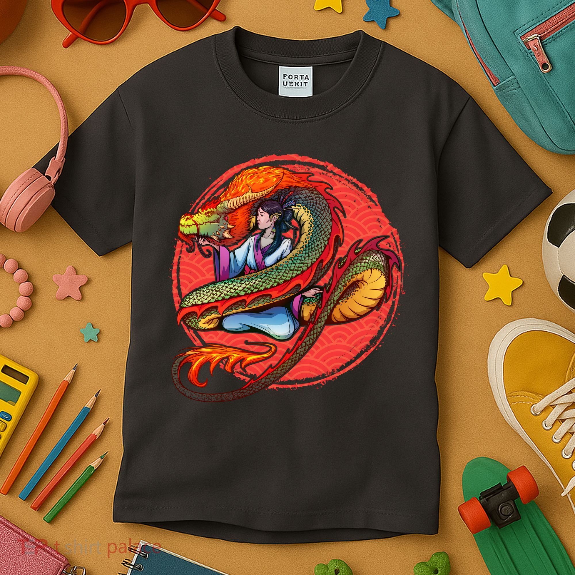 Fire Dragon Warrior Woman Kids T-Shirt
