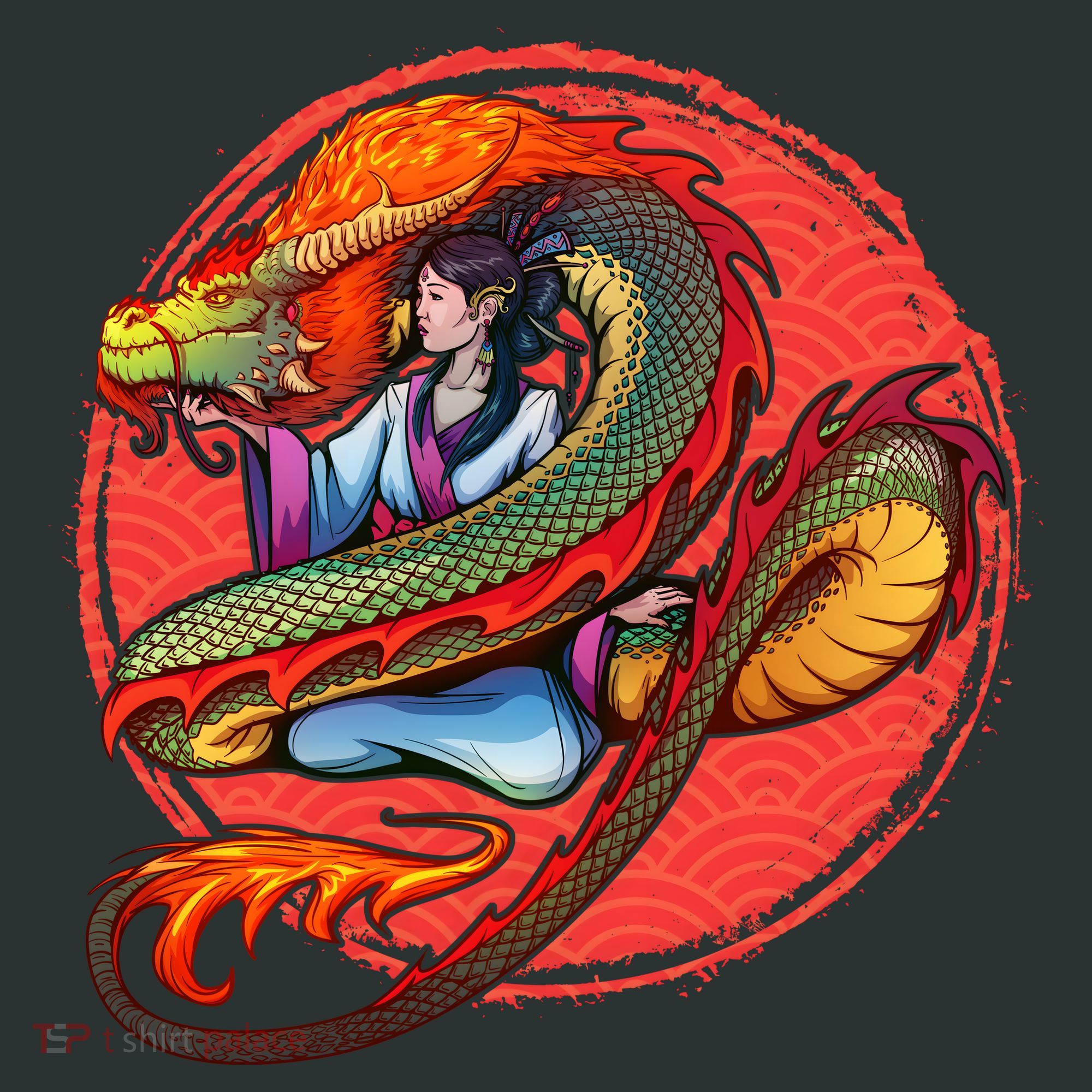 Fire Dragon Warrior Woman Kids T-Shirt