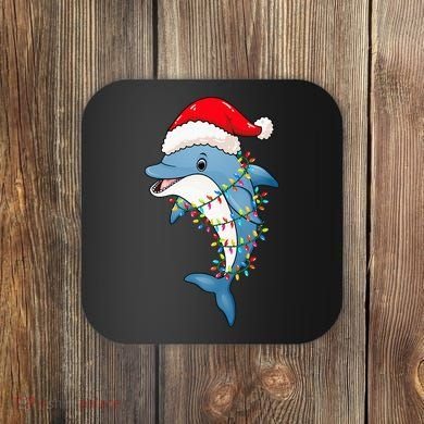 Festive Dolphin with Christmas Lights Coaster