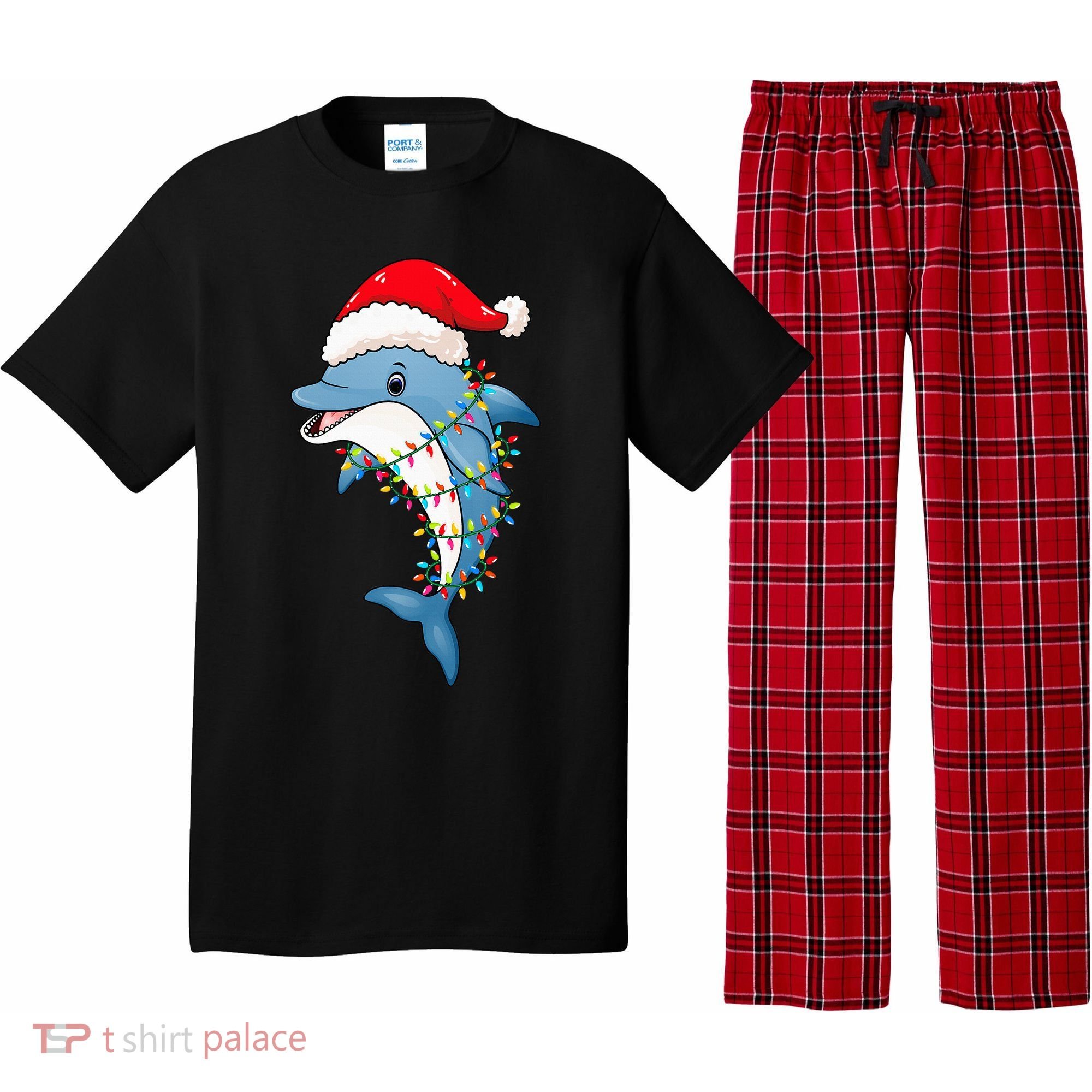 Festive Dolphin with Christmas Lights Pajama Set