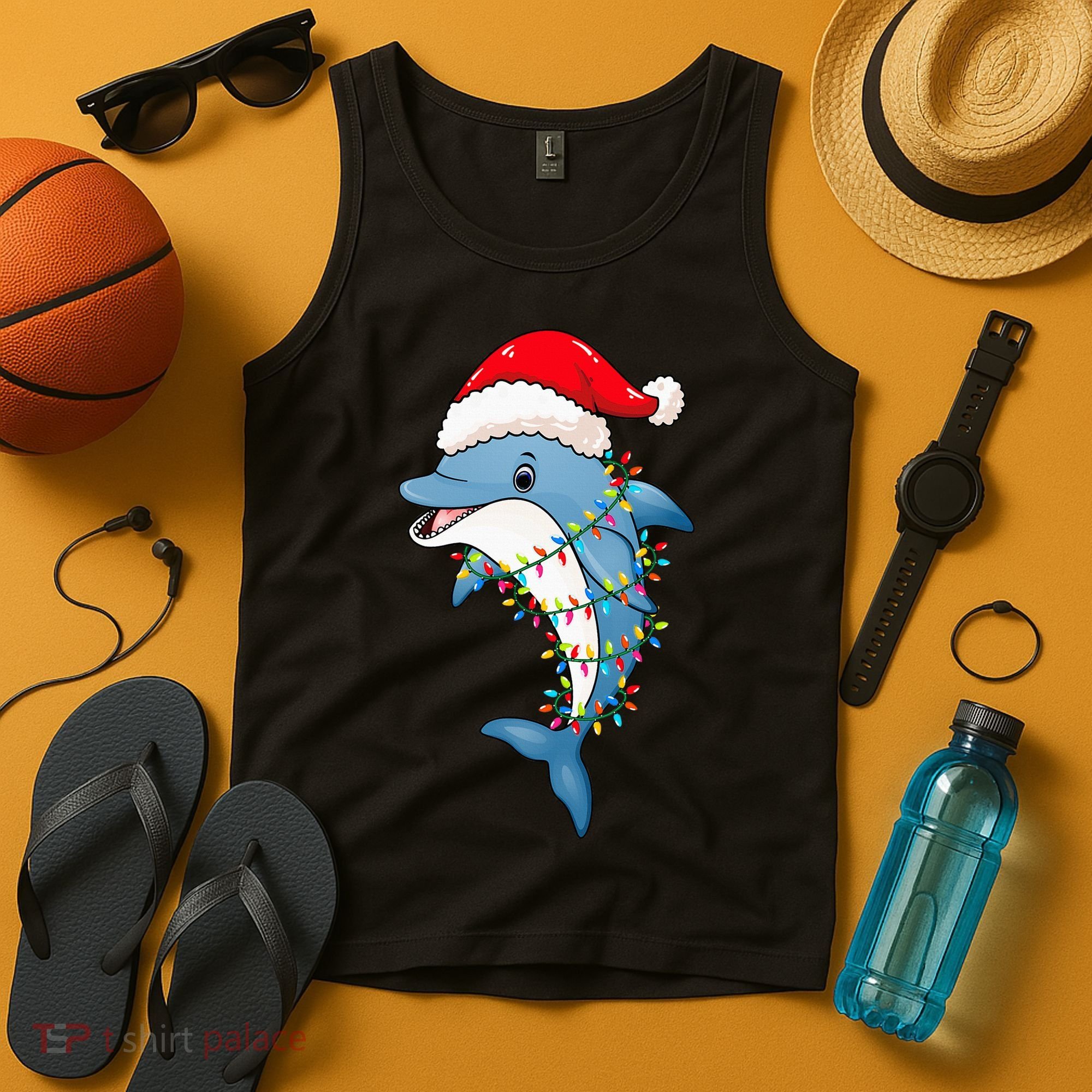 Festive Dolphin with Christmas Lights Tank Top