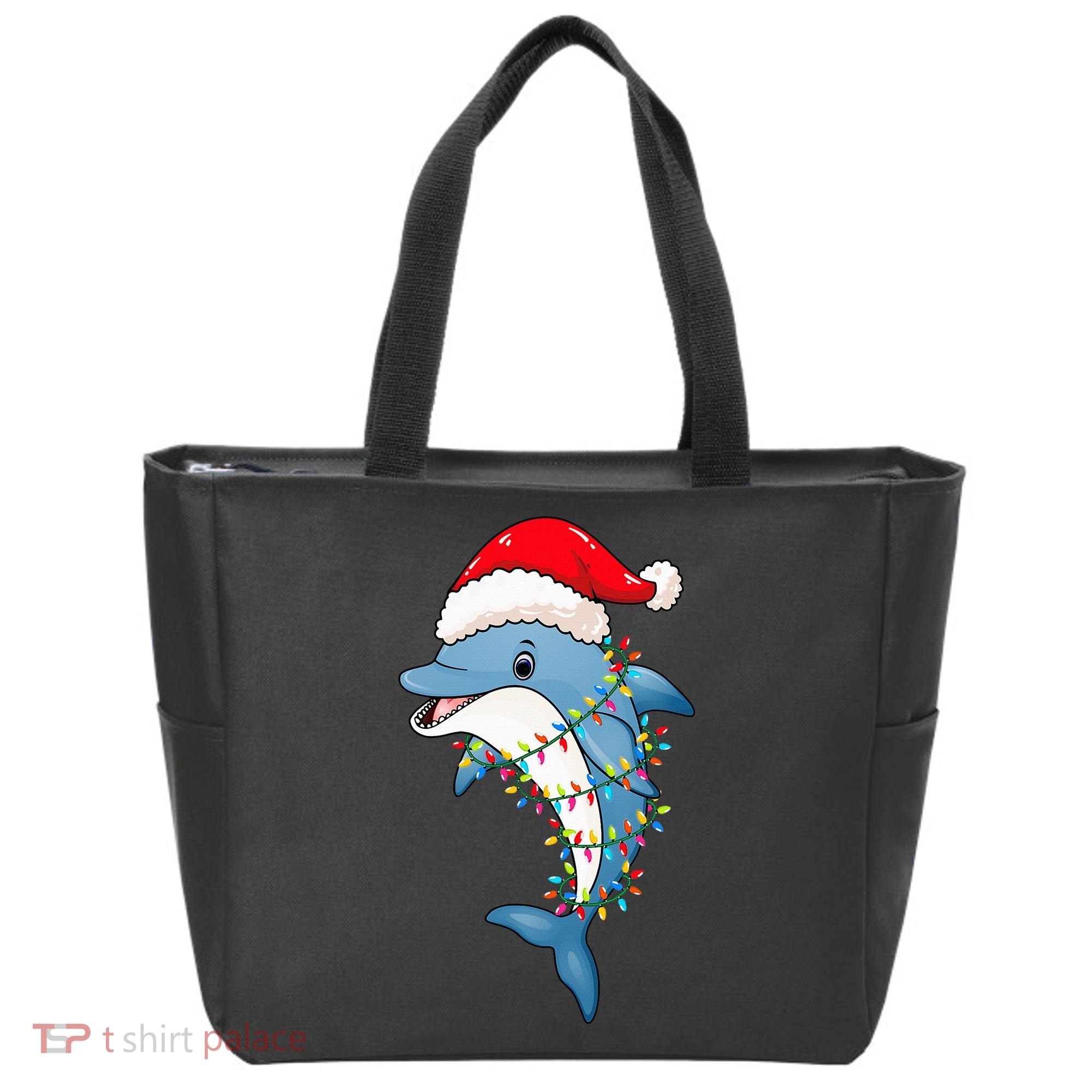 Festive Dolphin with Christmas Lights Tote Bag