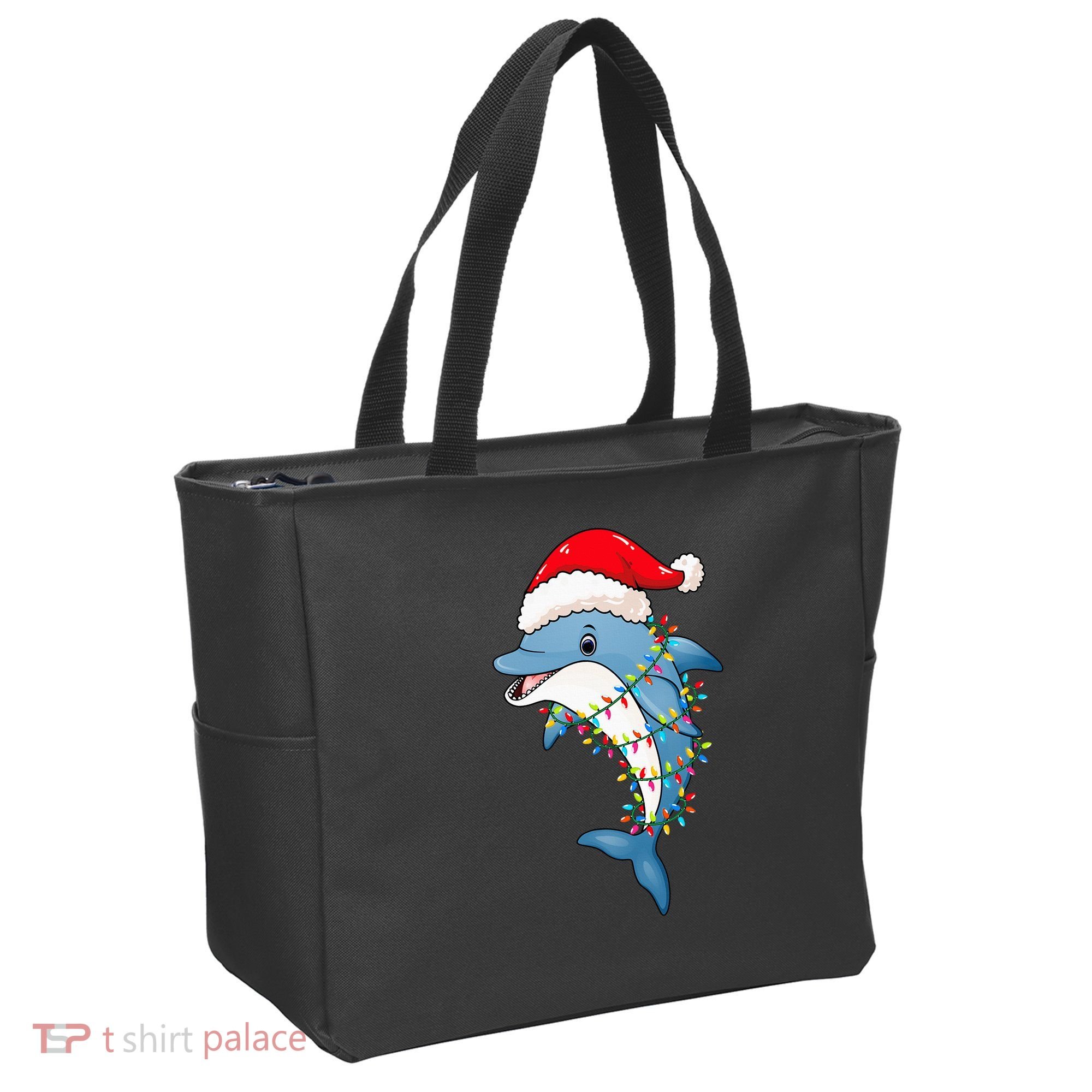 Festive Dolphin with Christmas Lights Tote Bag
