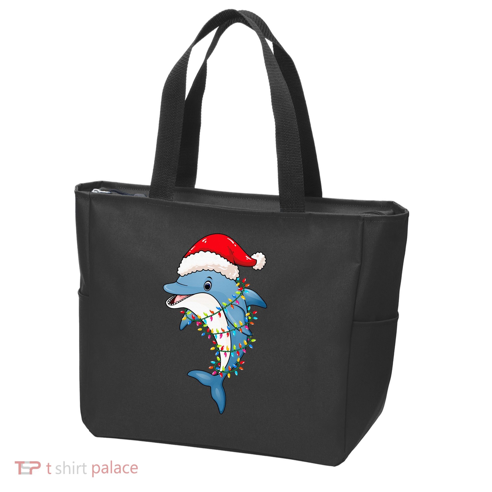 Festive Dolphin with Christmas Lights Tote Bag