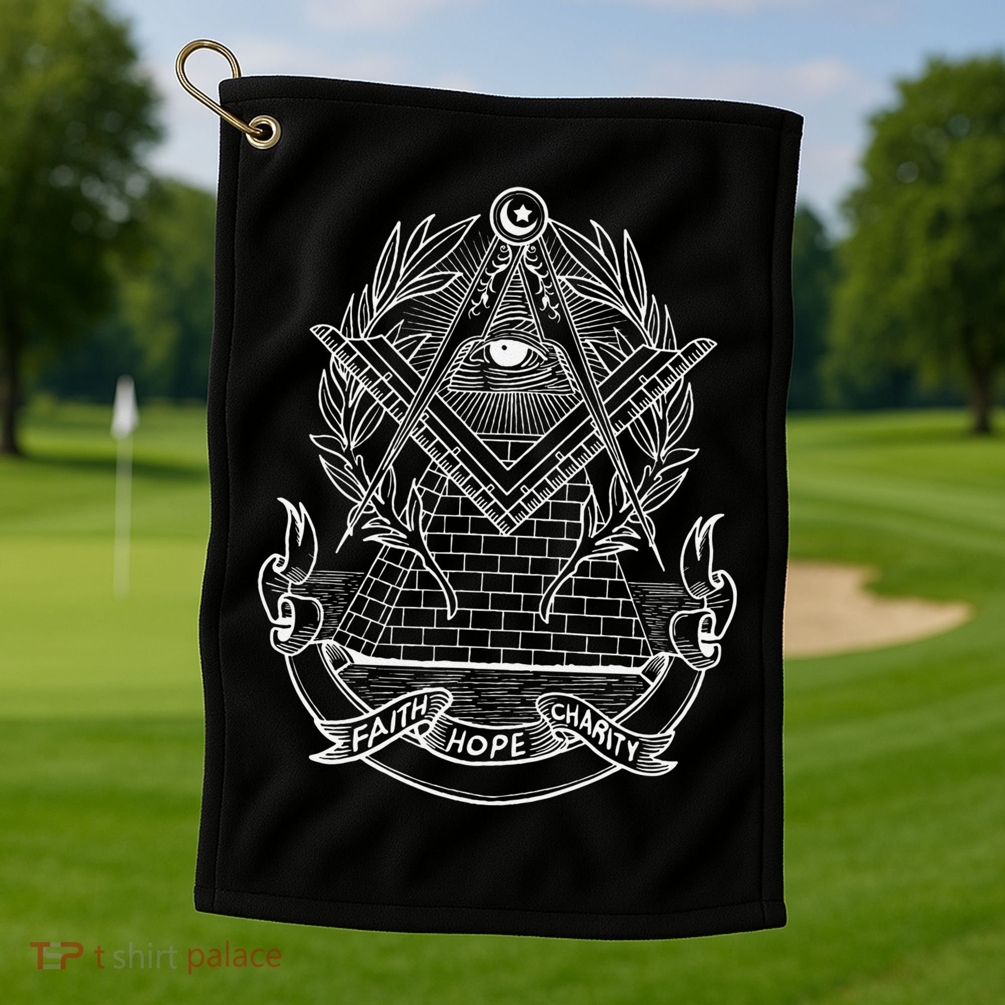 Freemason Emblem All Seeing Eye Faith Hope Charity Golf Towel