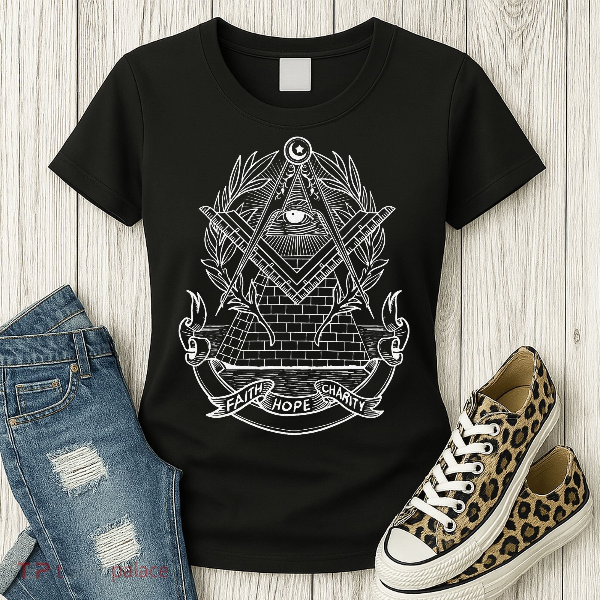 Freemason Emblem All Seeing Eye Faith Hope Charity Women's T-Shirt