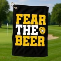 Fear The Beer Milwaukee Baseball Golf Towel thumb 1
