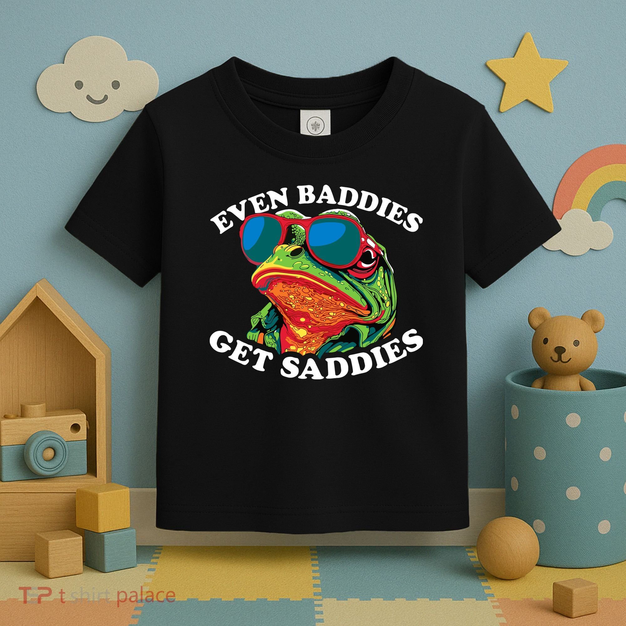 Funny Even Baddies Get Saddies Frog Toddler T-Shirt