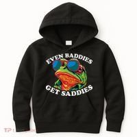 Funny Even Baddies Get Saddies Frog Kids Hoodie thumb 0
