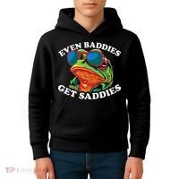 Funny Even Baddies Get Saddies Frog Kids Hoodie thumb 4