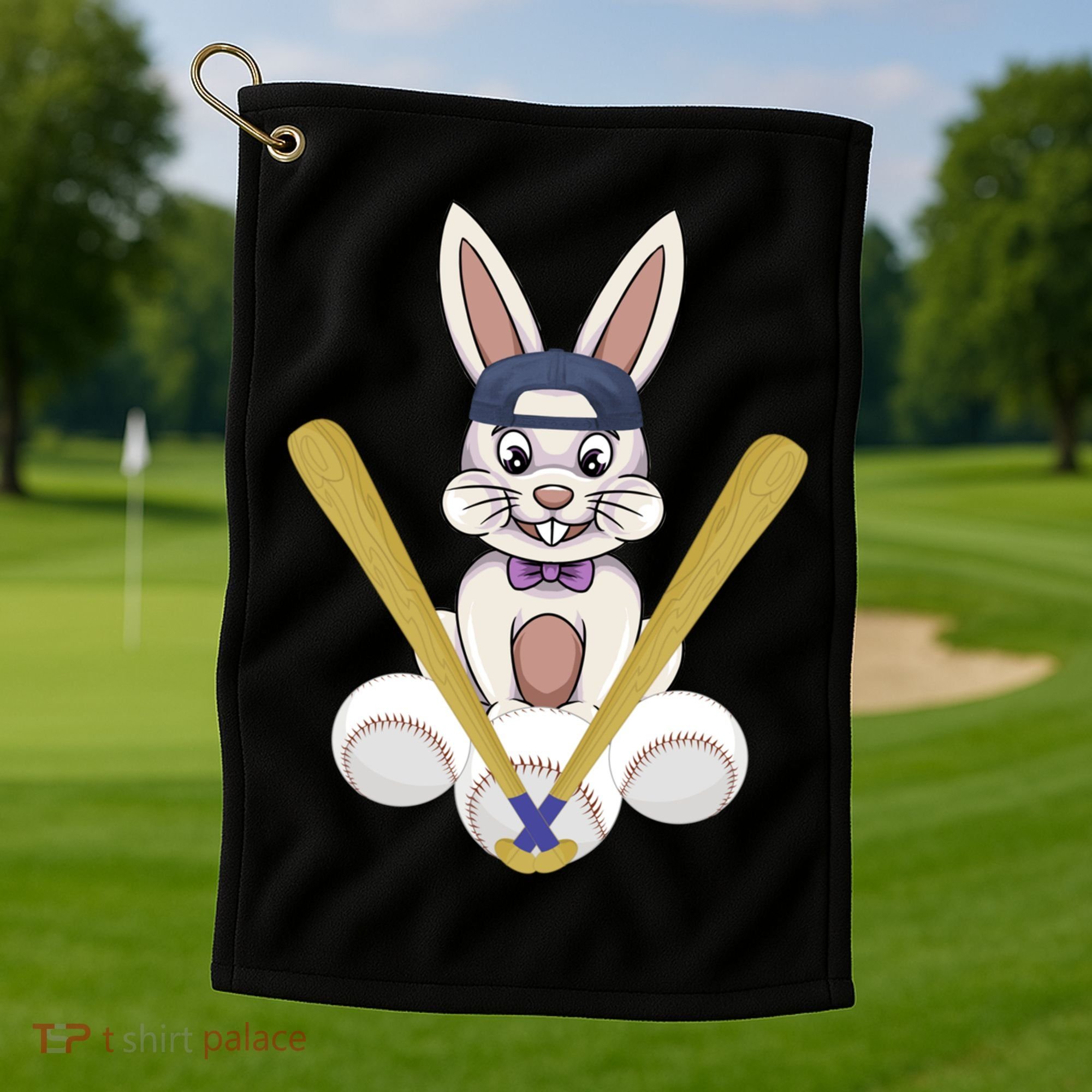 Funny Easter Bunny With Baseball Cap Baseball Lover Pitcher Funny Gift Golf Towel