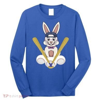Funny Easter Bunny With Baseball Cap Baseball Lover Pitcher Funny Gift Long Sleeve Shirt